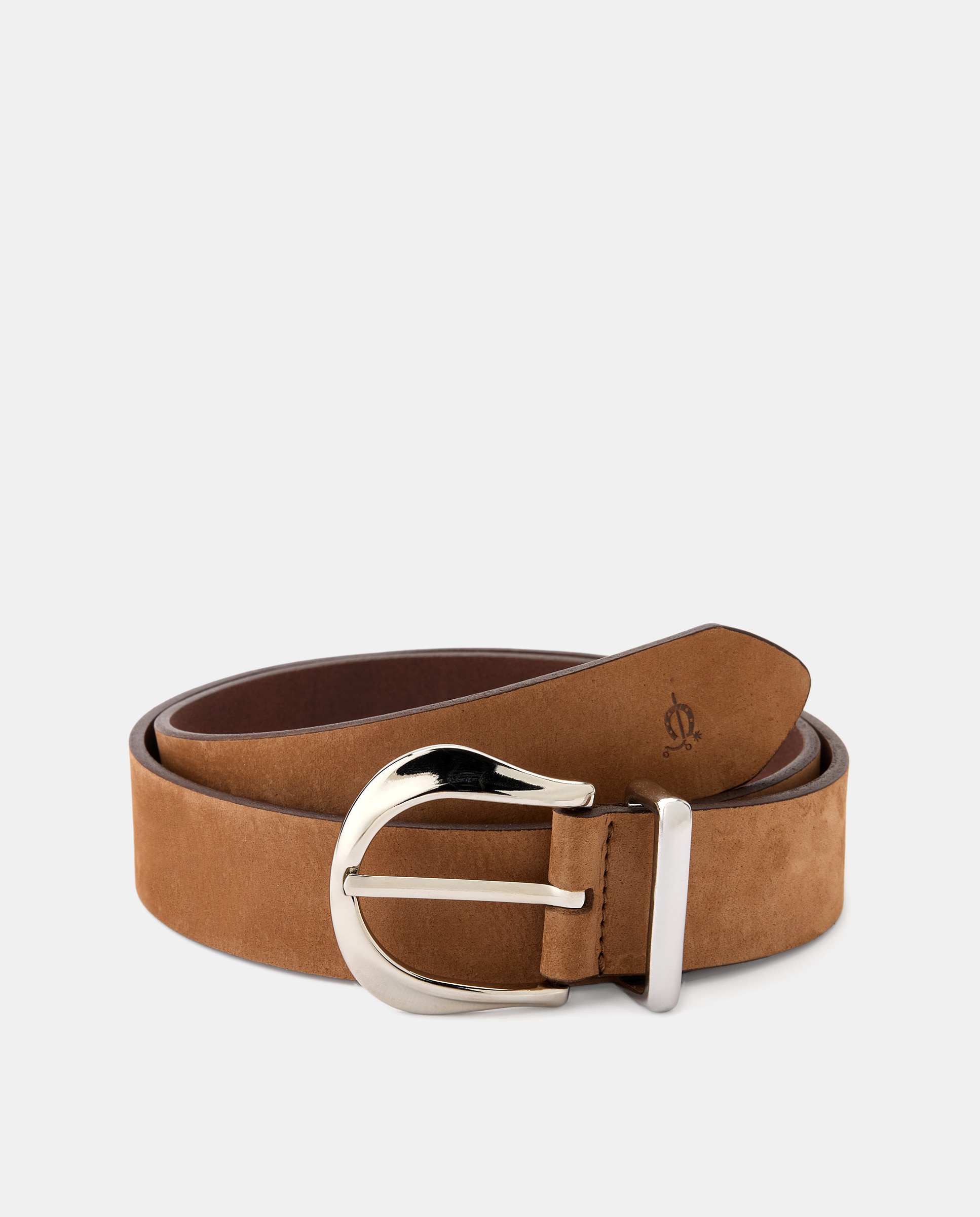 Cinto Plano em Pele com Fivela em Forma de Ferradura Castanho-claro-1