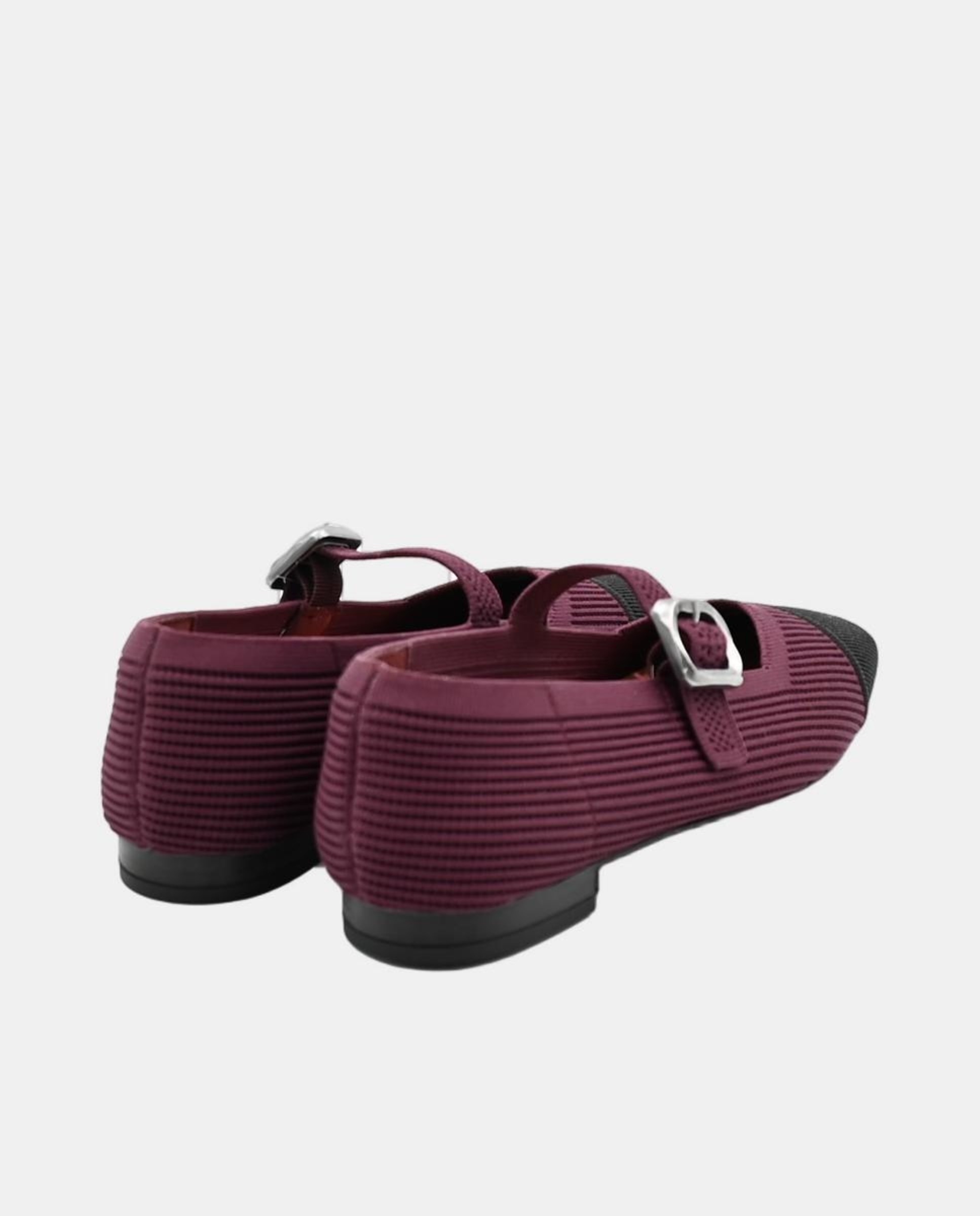 Sapatos de Presilha Rasos em Material Elástico Vermelho/Grená-3