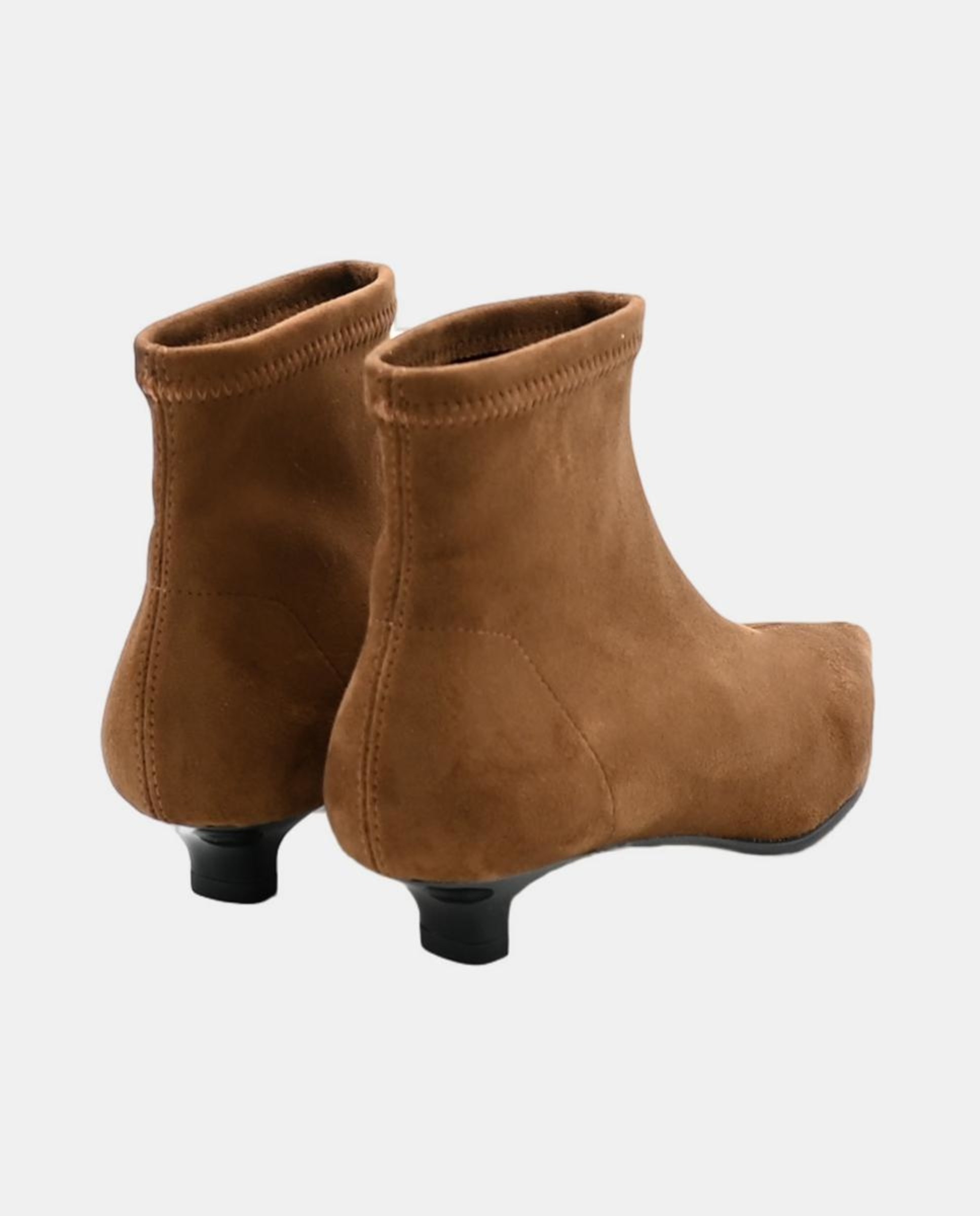 Botins de Material Elástico com Salto Baixo Couro-3