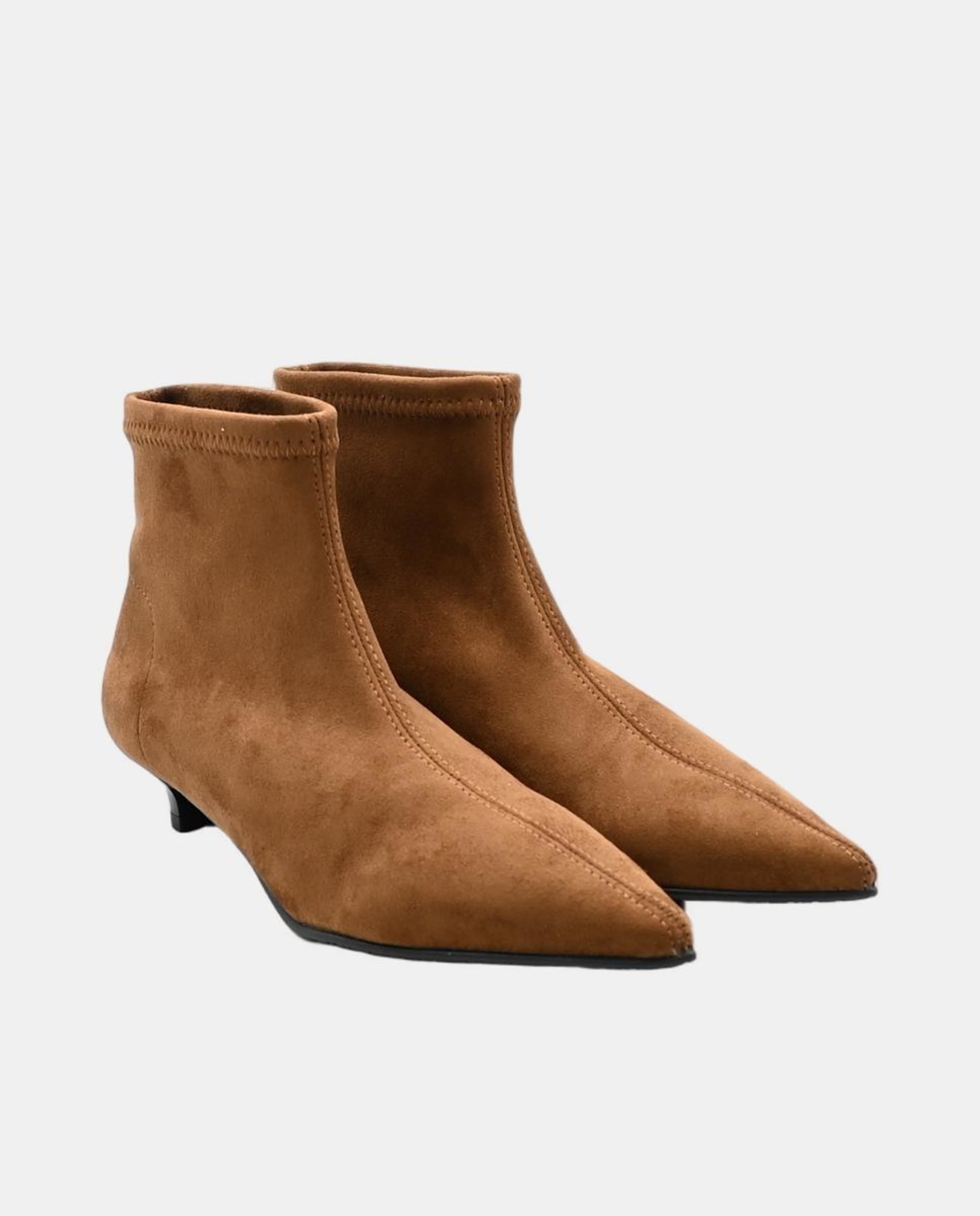 Botins de Material Elástico com Salto Baixo Couro-2