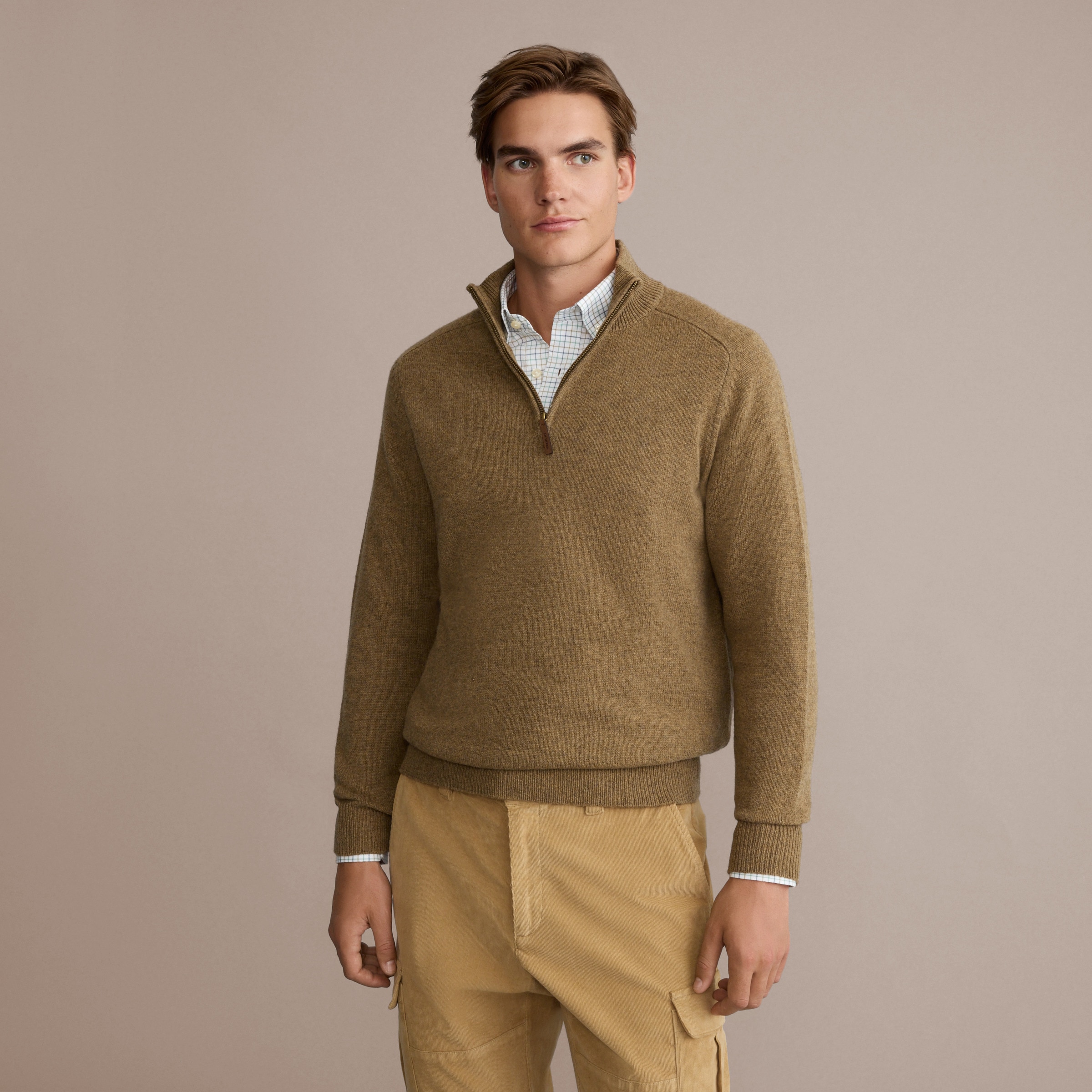 Camisola de Malha de Homem com Fecho de Correr Bege Mélange-2