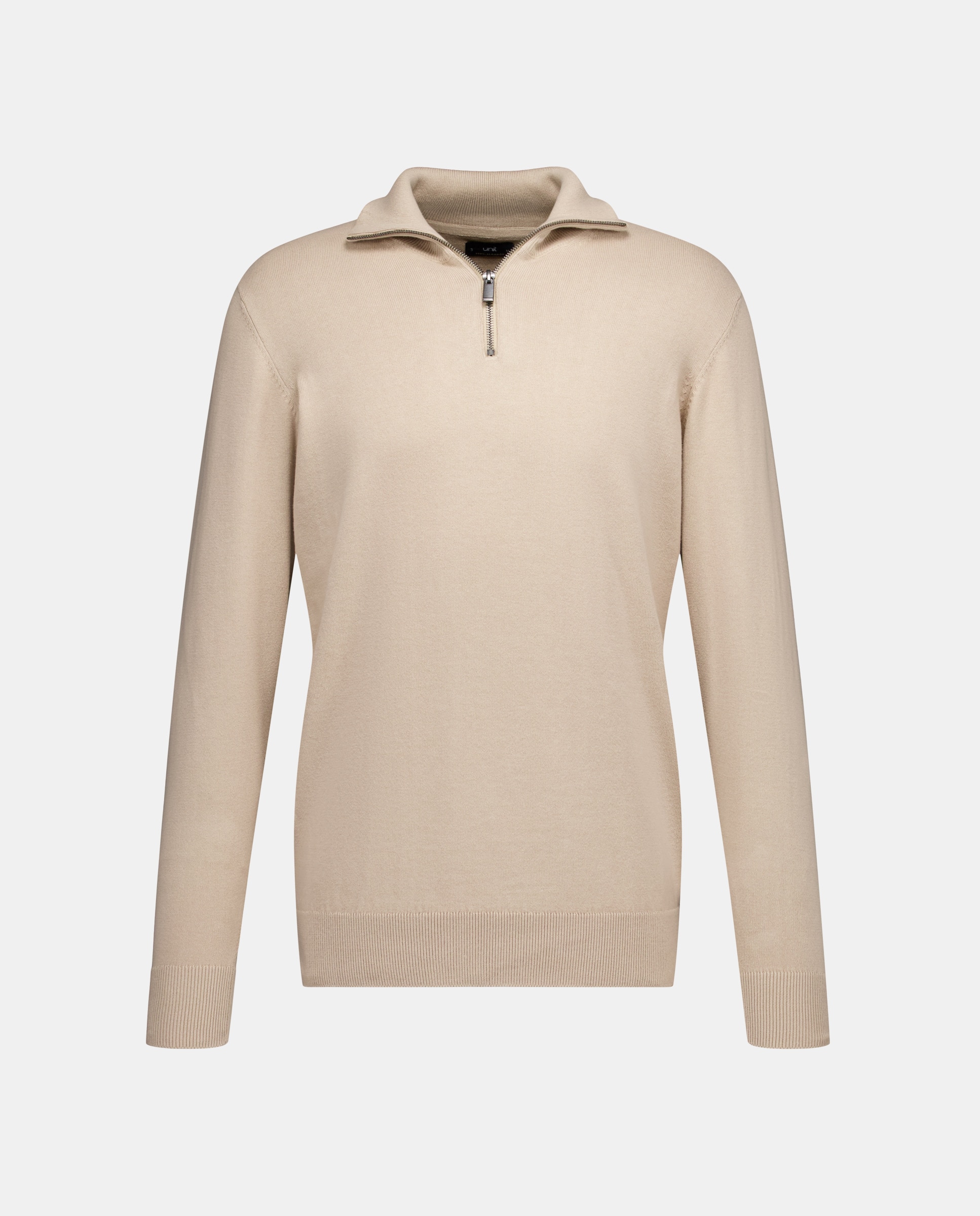 Jersey de hombre media cremallera liso algodón 100% Beige-4