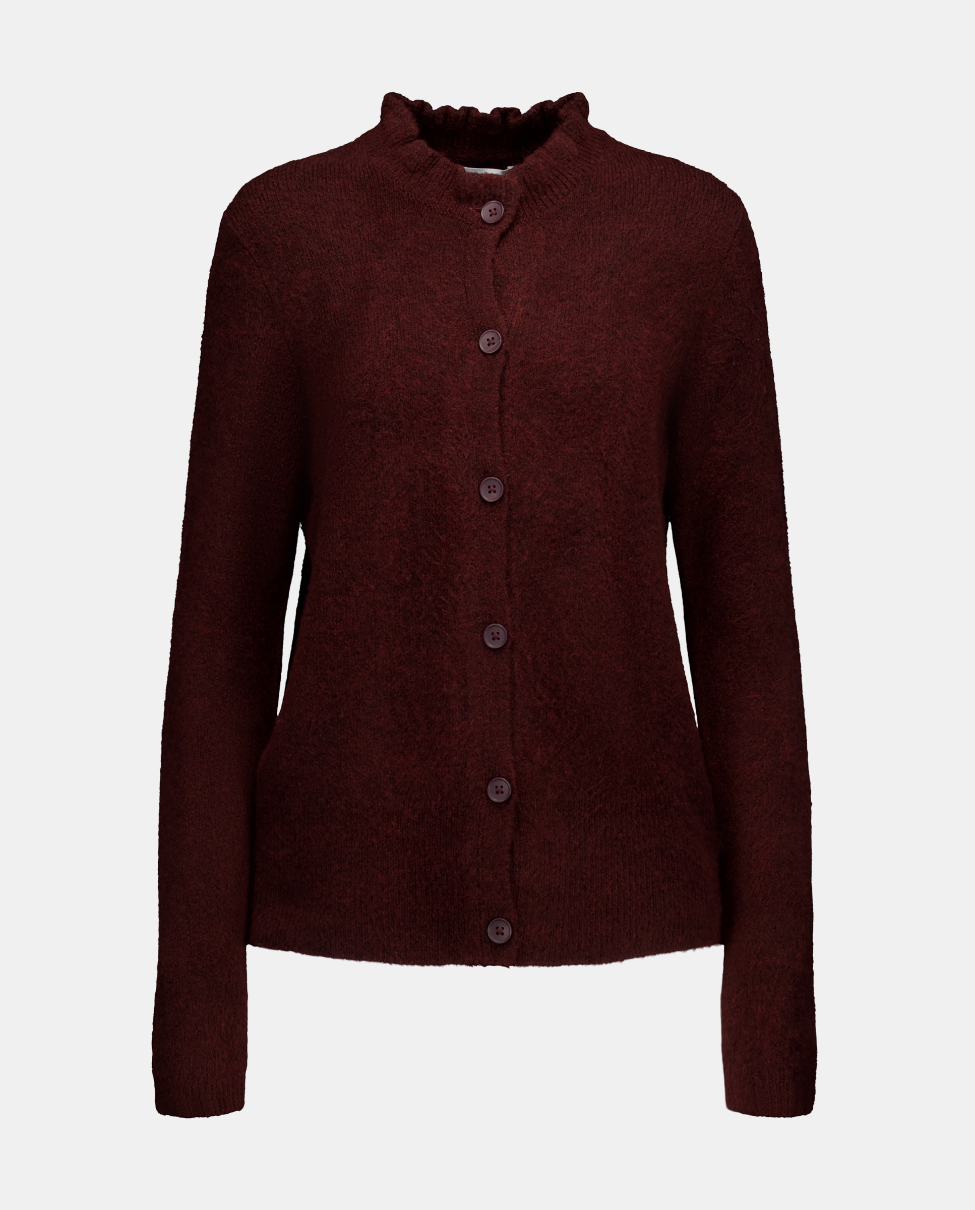 Cardigan de mujer con volante en el cuello Burdeos-4