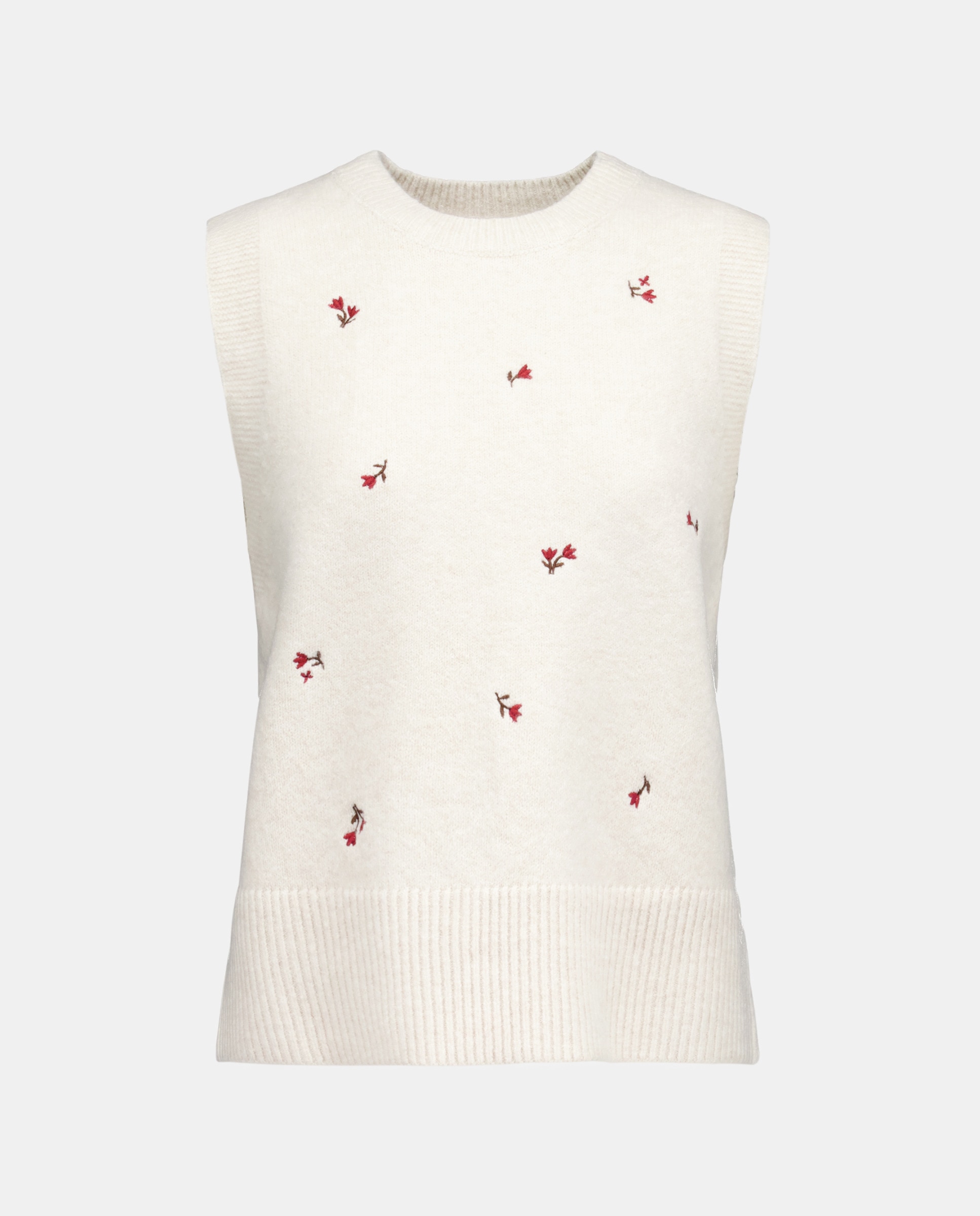 Chaleco de mujer cuello caja flores bordadas 120 Crudo-4