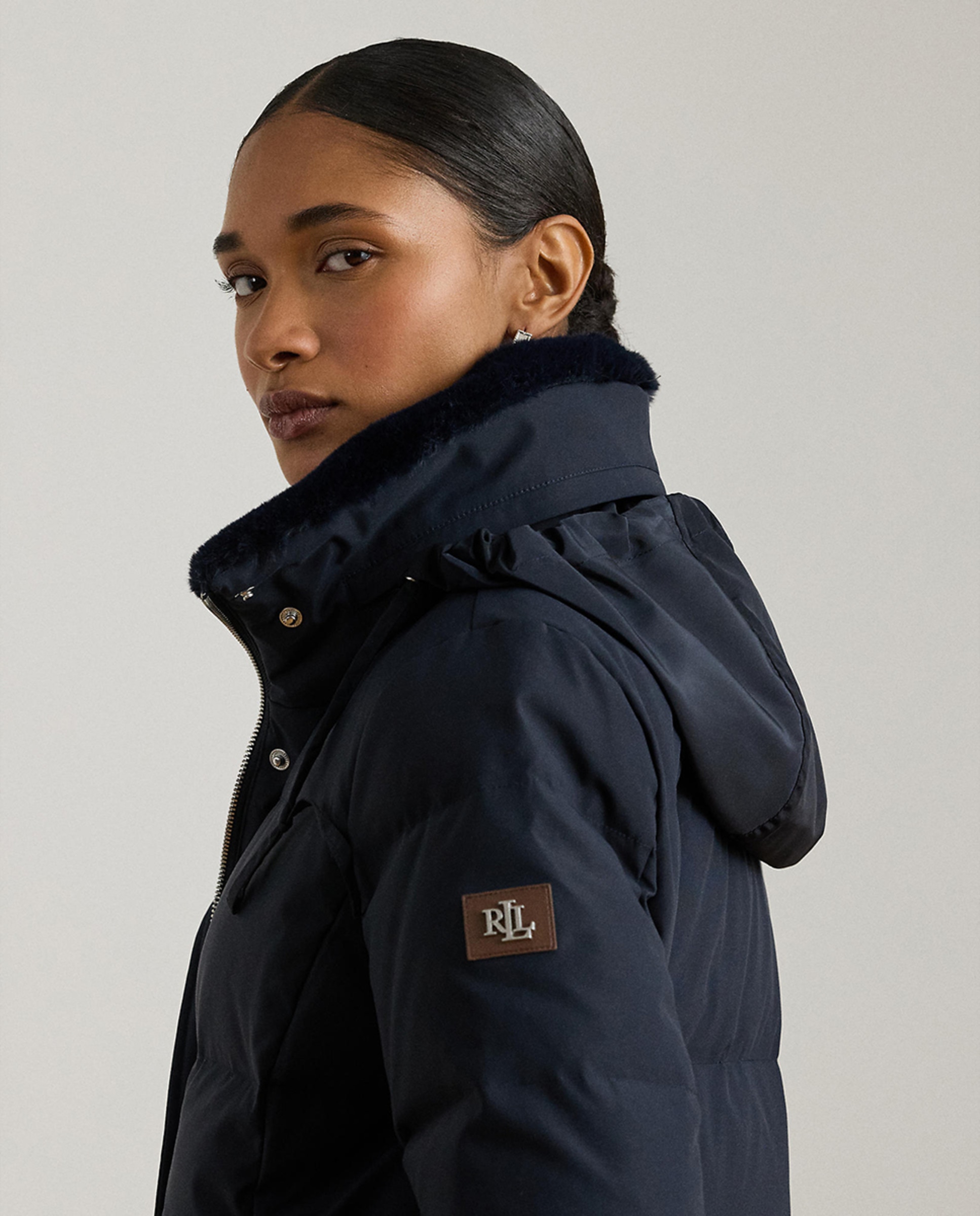 Blusão acolchoado comprido com gola alta Azul-marinho-6