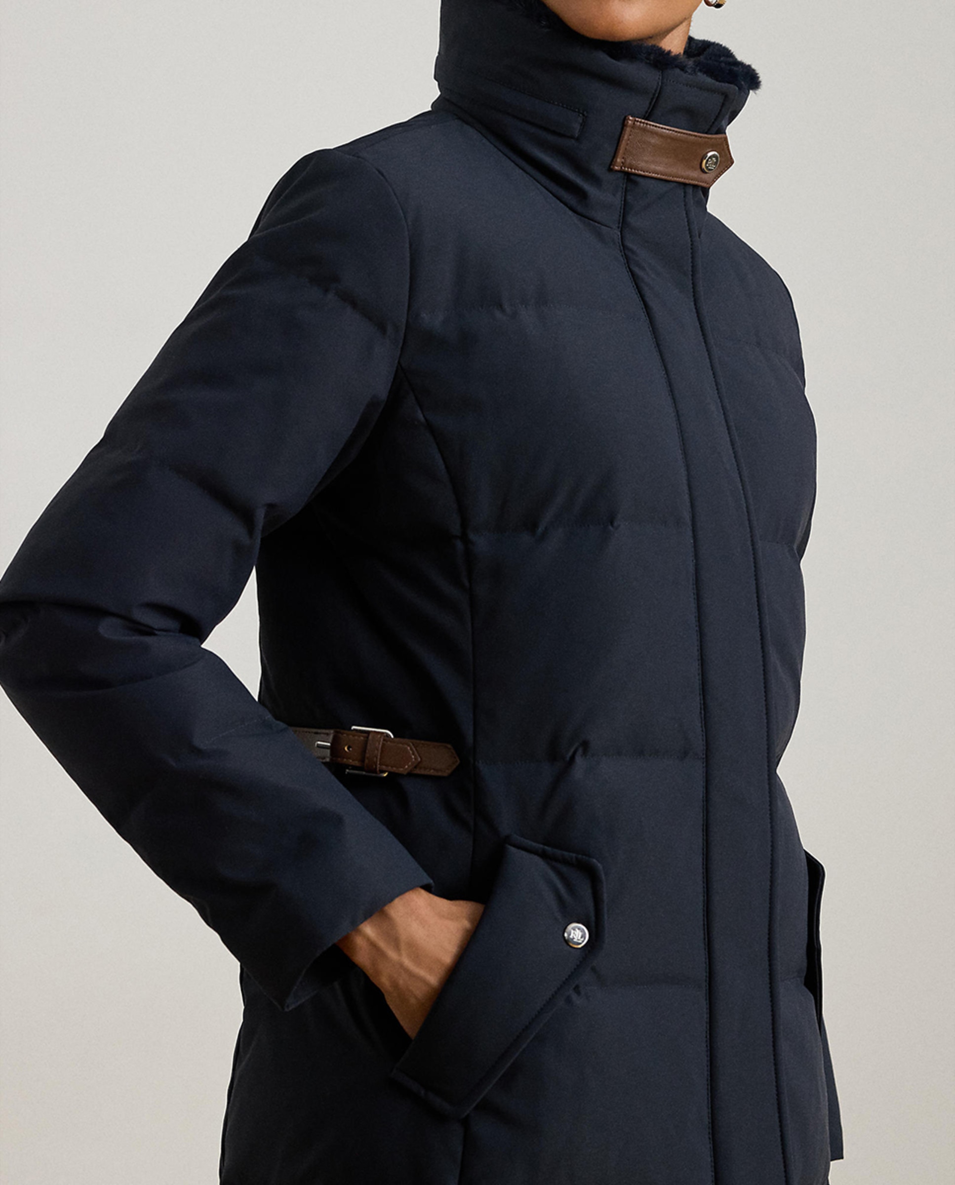 Blusão acolchoado comprido com gola alta Azul-marinho-5