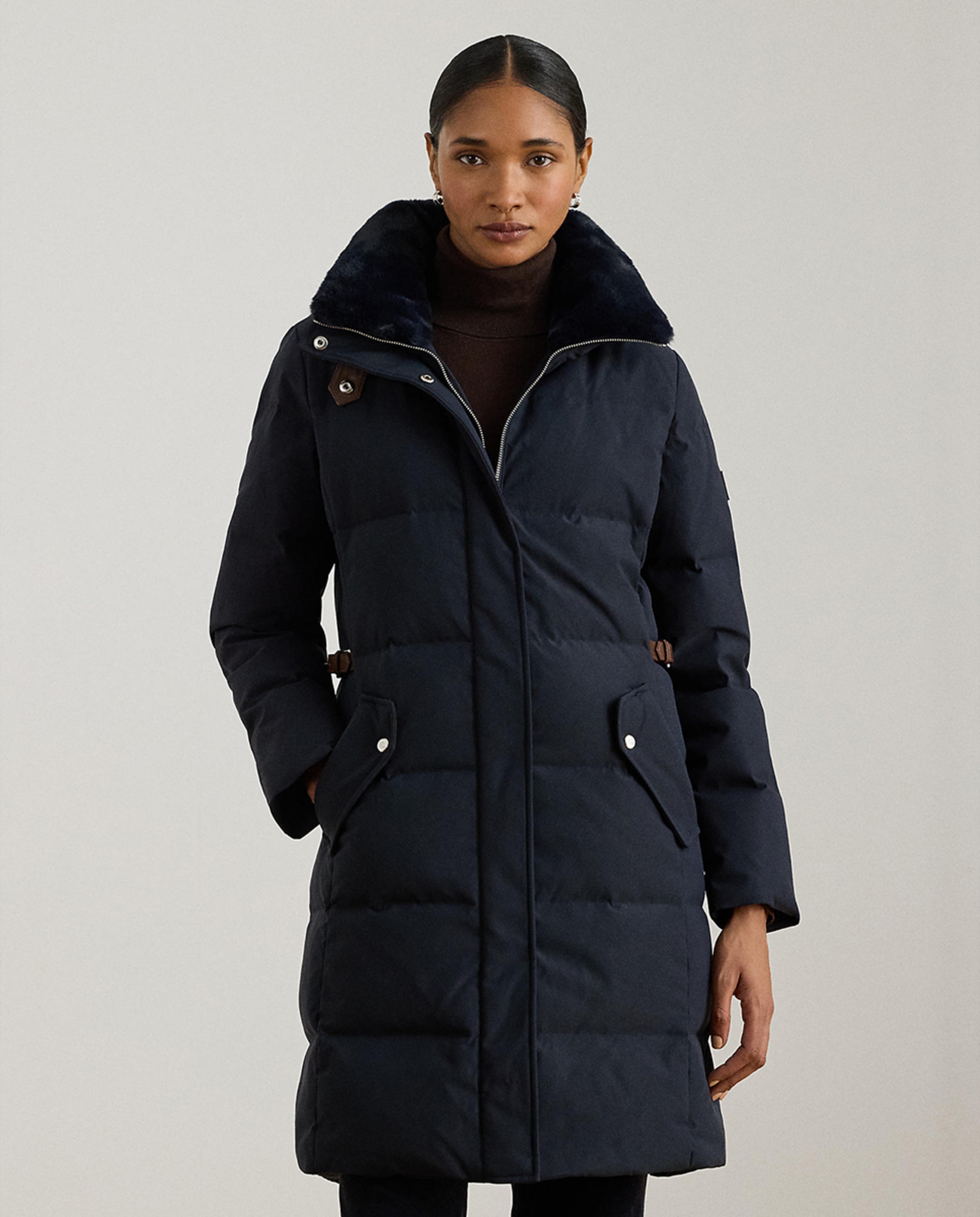 Blusão acolchoado comprido com gola alta Azul-marinho-4