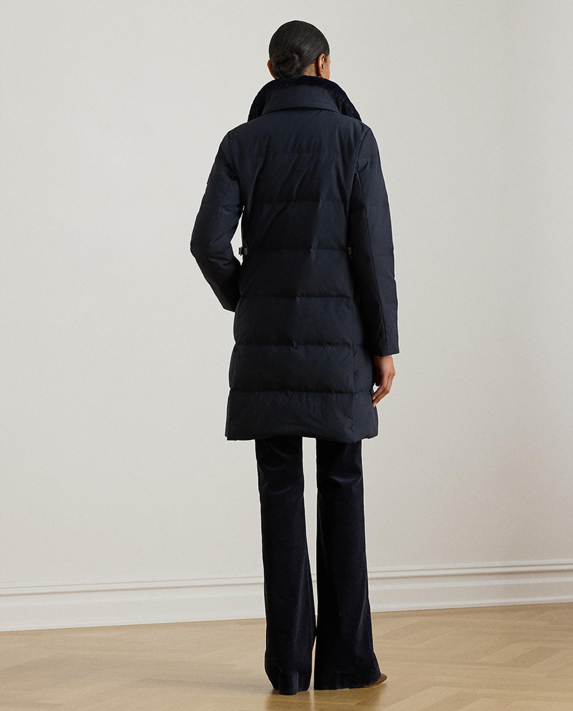 Blusão acolchoado comprido com gola alta Azul-marinho-3