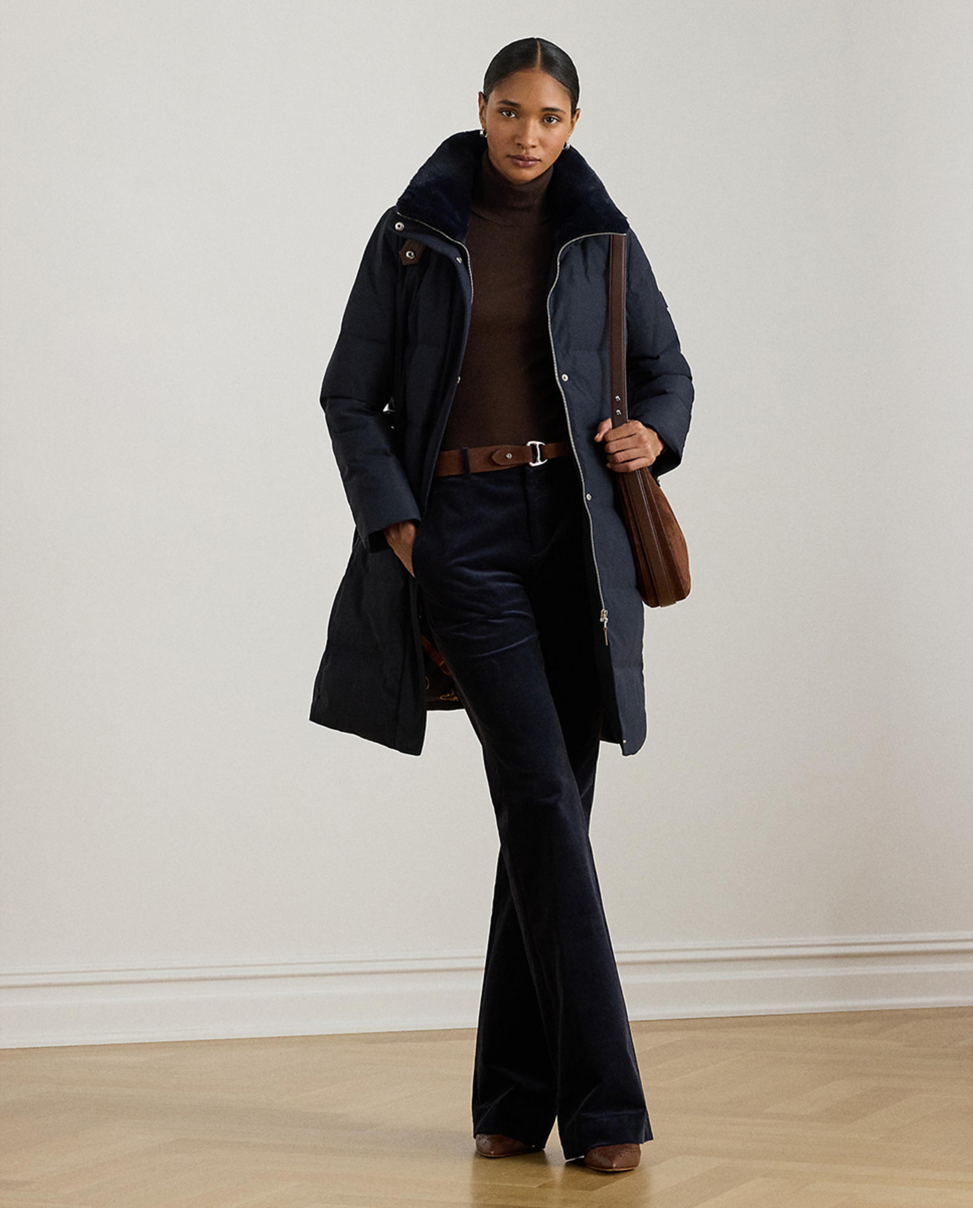 Blusão acolchoado comprido com gola alta Azul-marinho-1