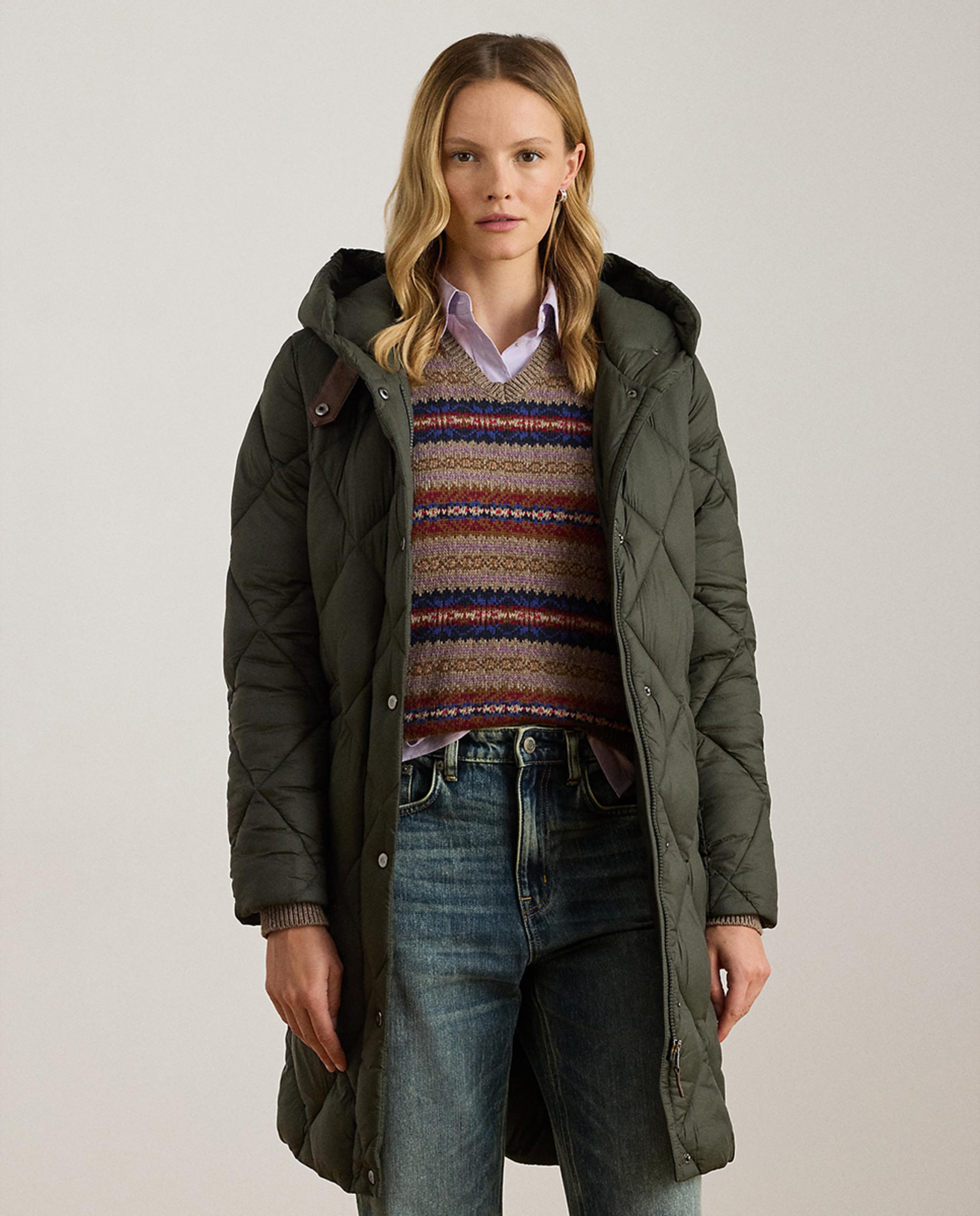 Blusão Acolchoado com Fecho de Pressão Verde pardo-3