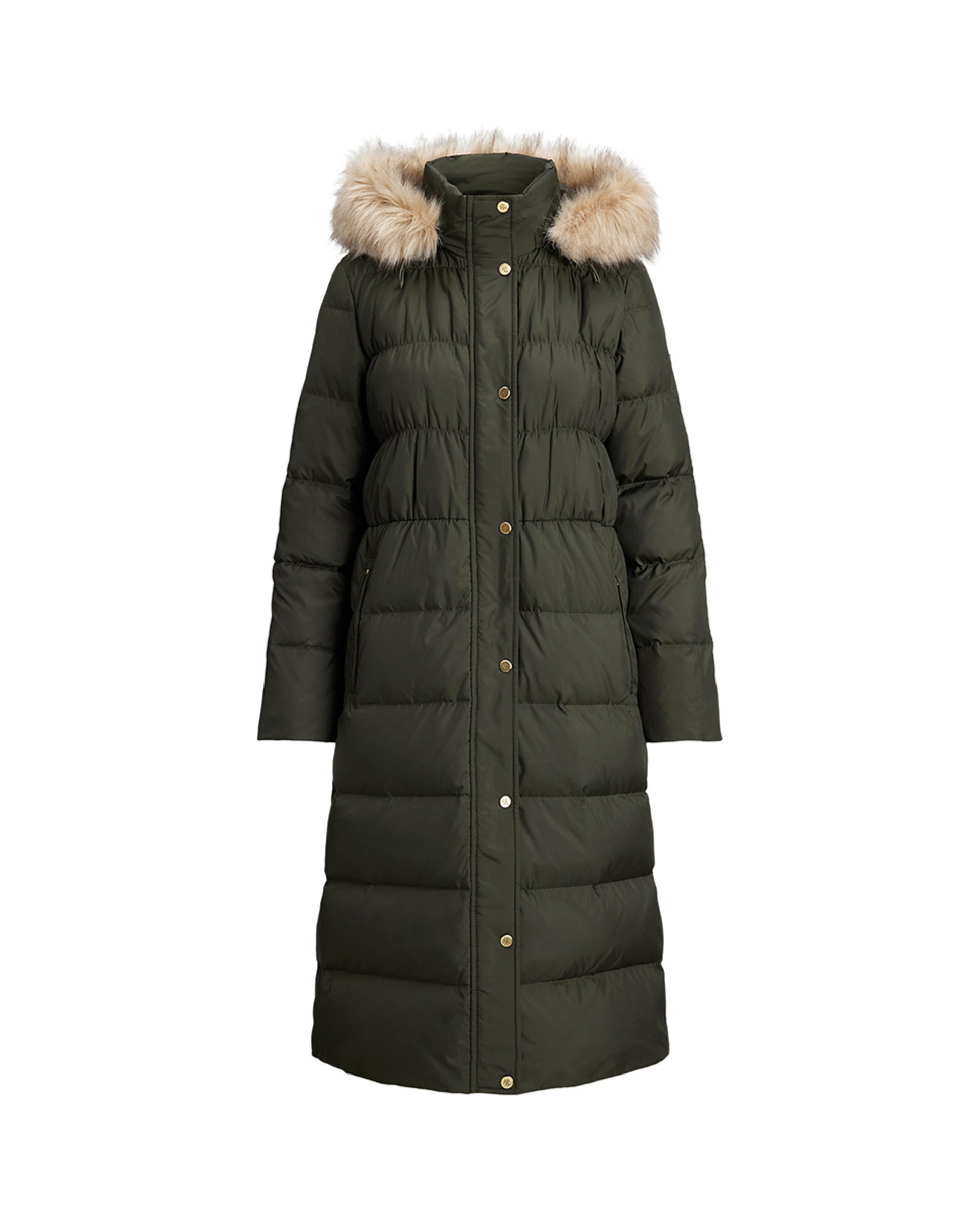 Blusão Acolchoado Extra Comprido com Capuz Verde pardo-7