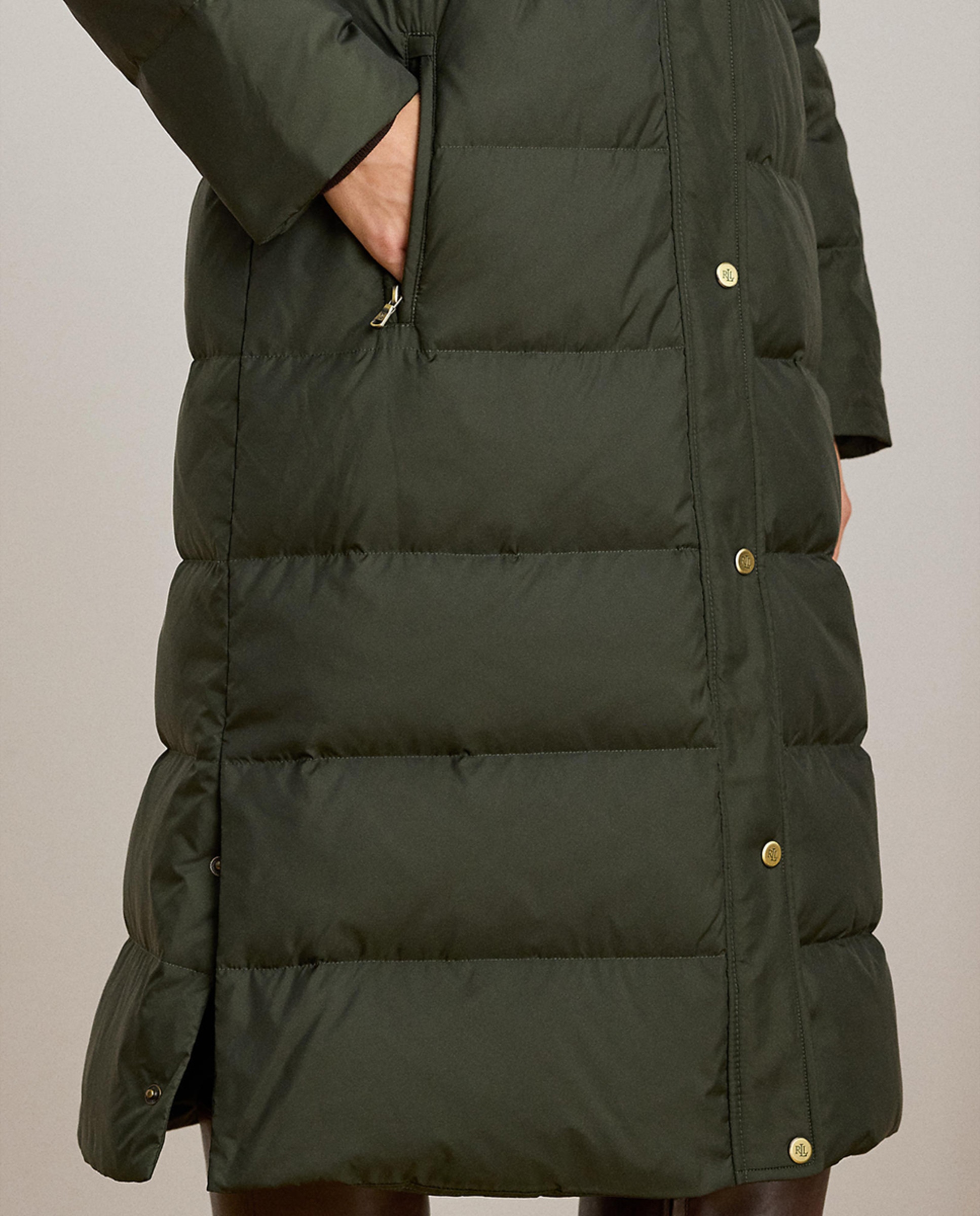 Blusão Acolchoado Extra Comprido com Capuz Verde pardo-6