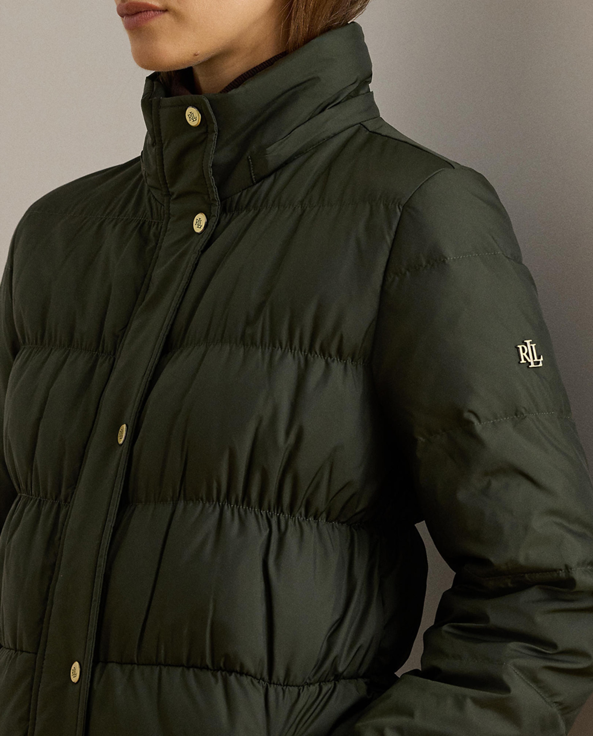 Blusão Acolchoado Extra Comprido com Capuz Verde pardo-5