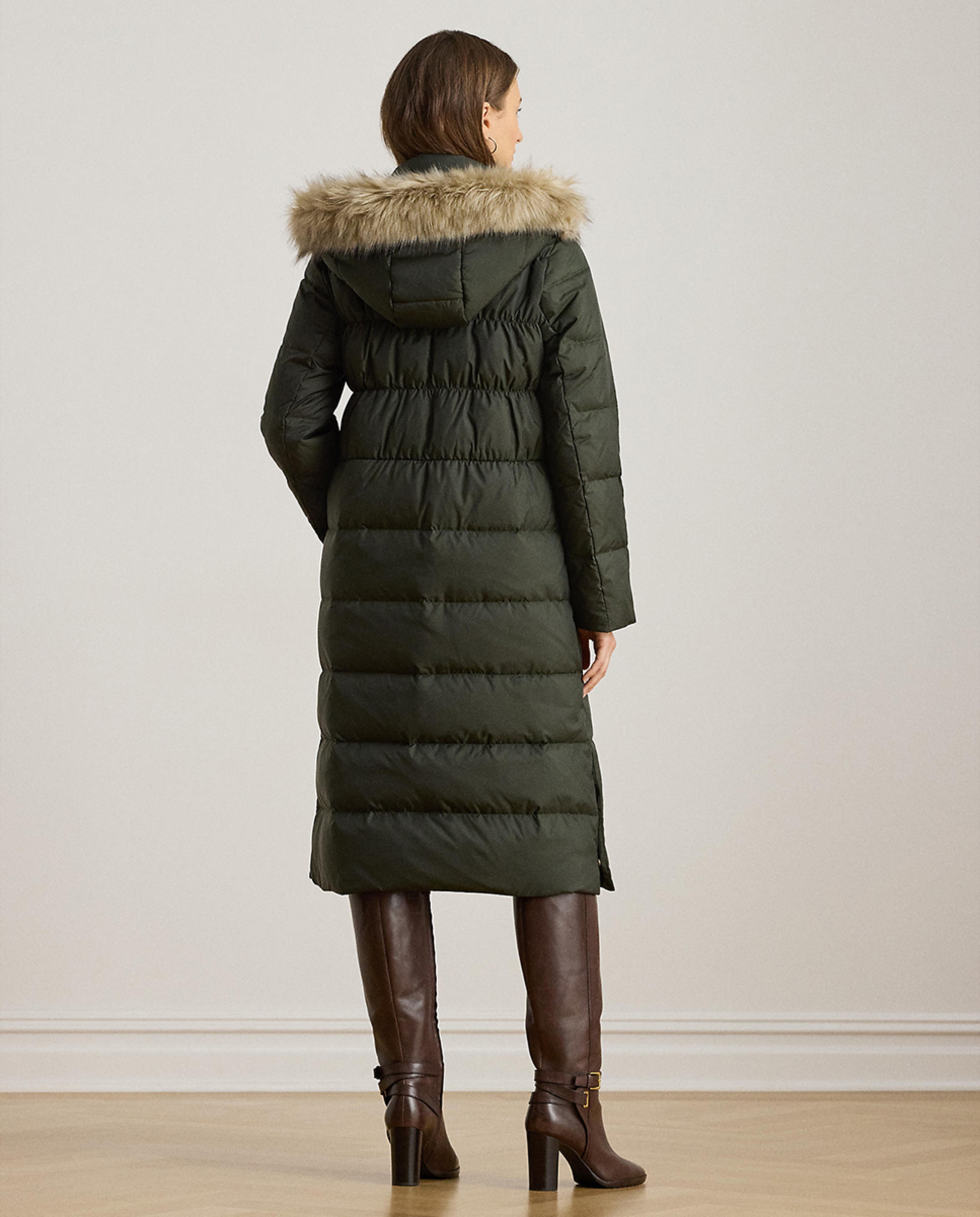 Blusão Acolchoado Extra Comprido com Capuz Verde pardo-3