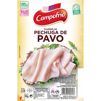 fiambre de pechuga de pavo bajo en grasa en lonchas sin gluten sin lactosa envase 70 g - Campofrio