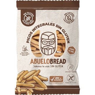 picos de pan integrales con aceite de oliva virgen extra, sin gluten y sin lactosa bolsa 80 g apto para veganos - Abuelobread