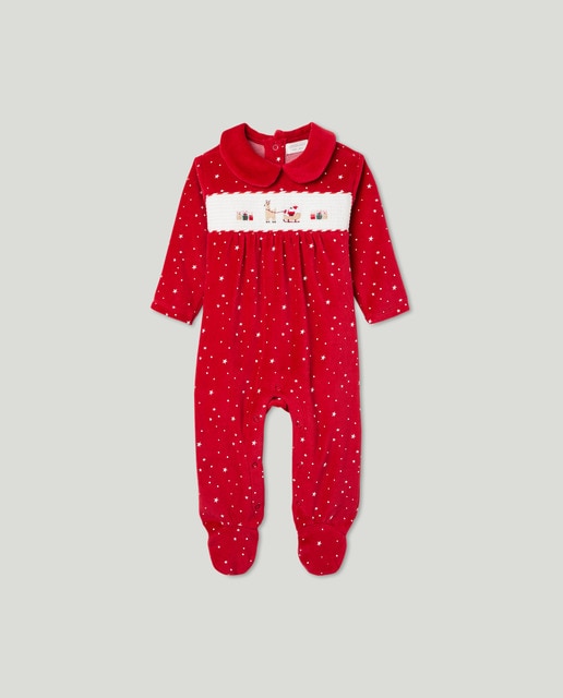 Imagem 0 de Babygrow Comprido de Bebé em Velour com Estampado de Fantasia e Bordado