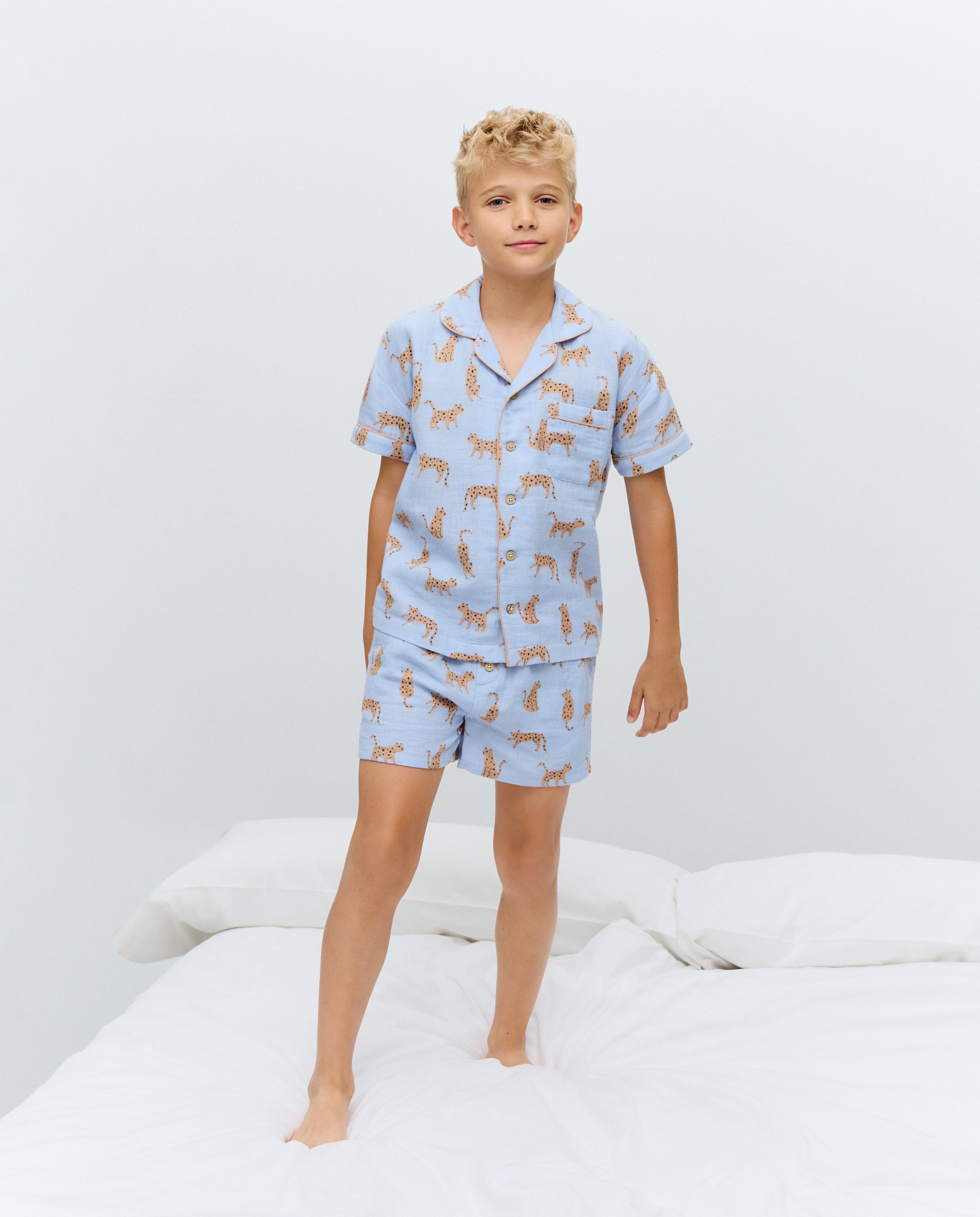 Pijama Curto em Chiffon com Botões Azul-1