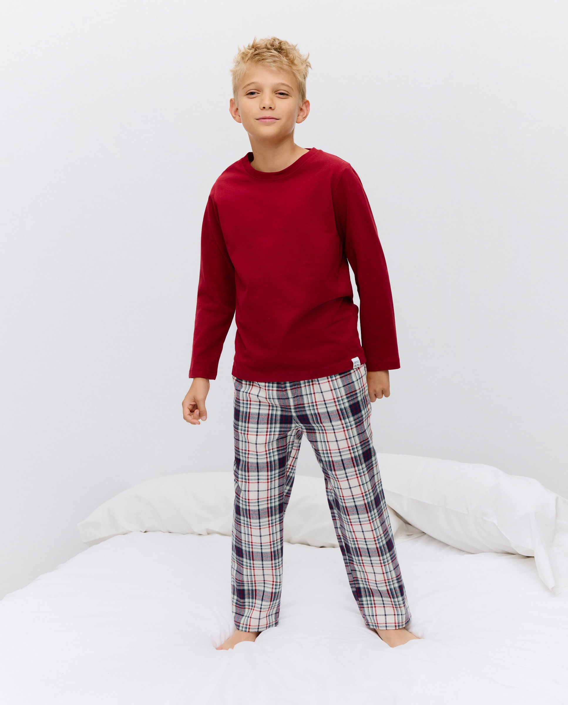 Calças Planas aos Quadrados Bicolor Castanho-2