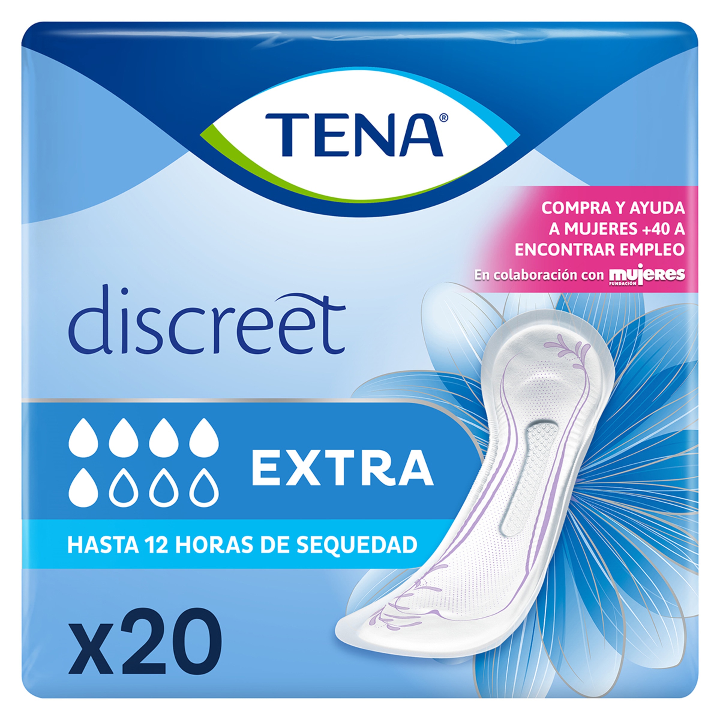 Discreet compresa de incontinencia extra con instadry zone bolsa 20 unidades