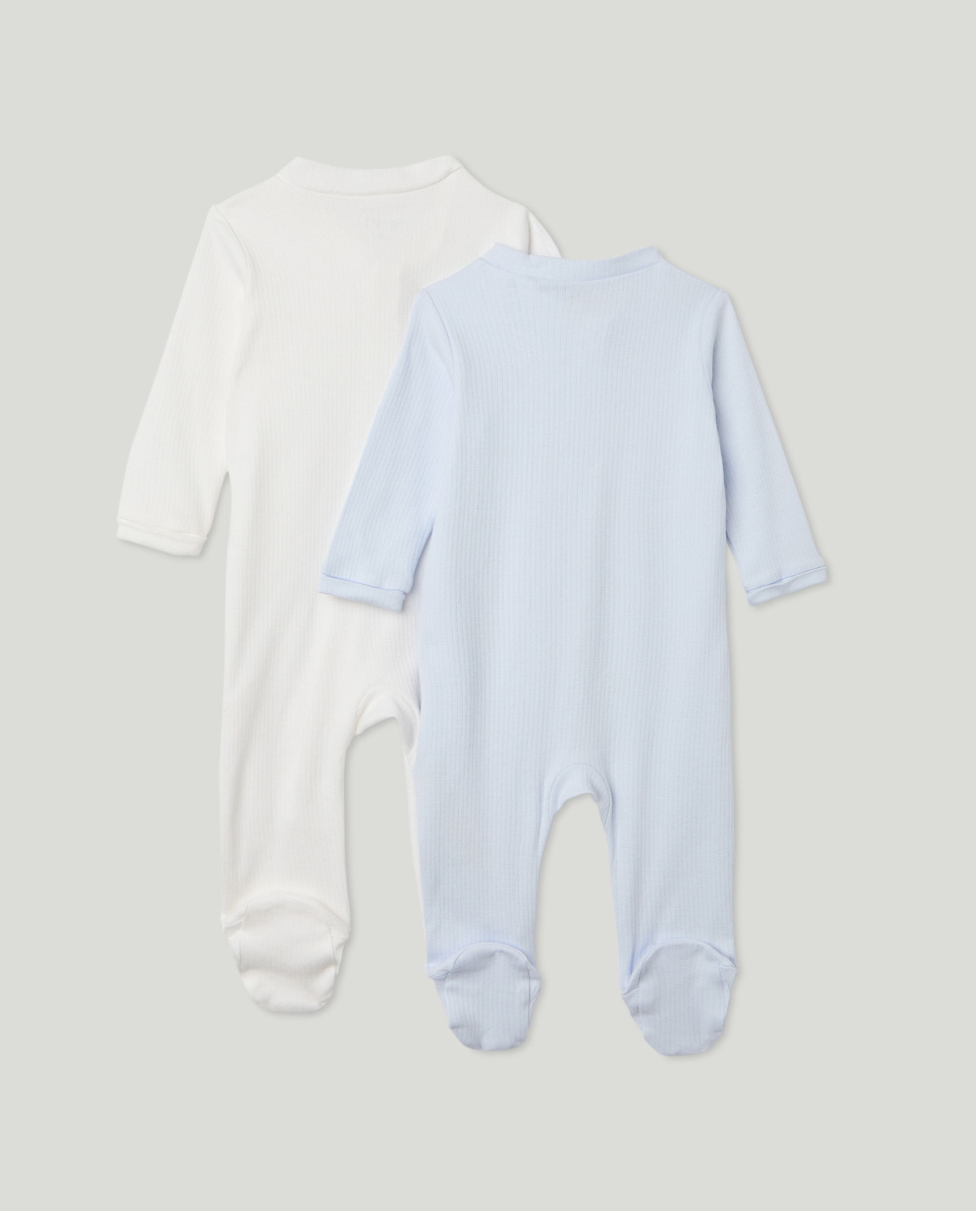 Pack de 2 pijamas de bebé de manga larga canalé 410 Azul claro-2