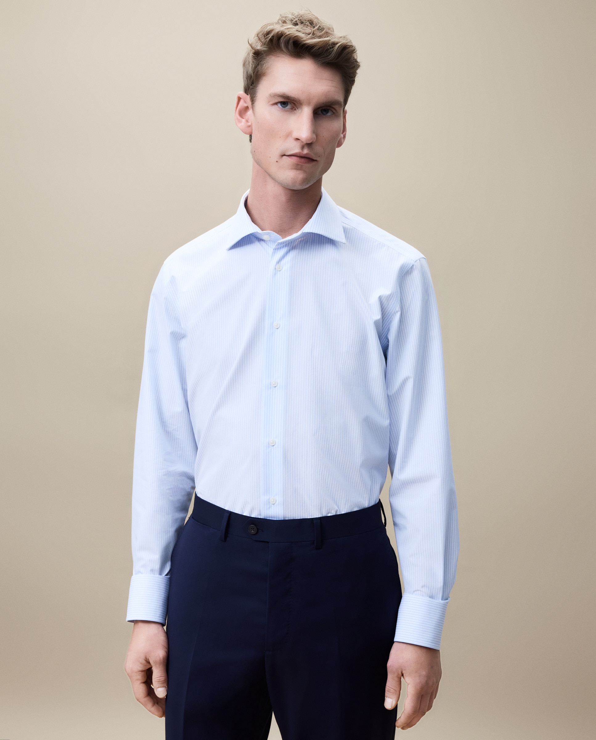 Camisa Clássica Non Iron com Manga Comprida Azul-1