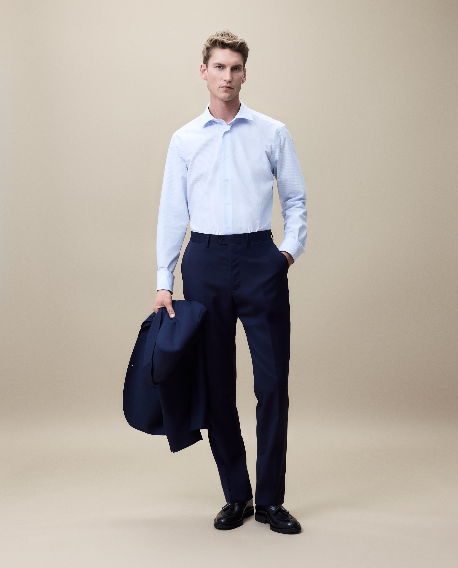 Camisa Clássica Non Iron com Manga Comprida Azul-2