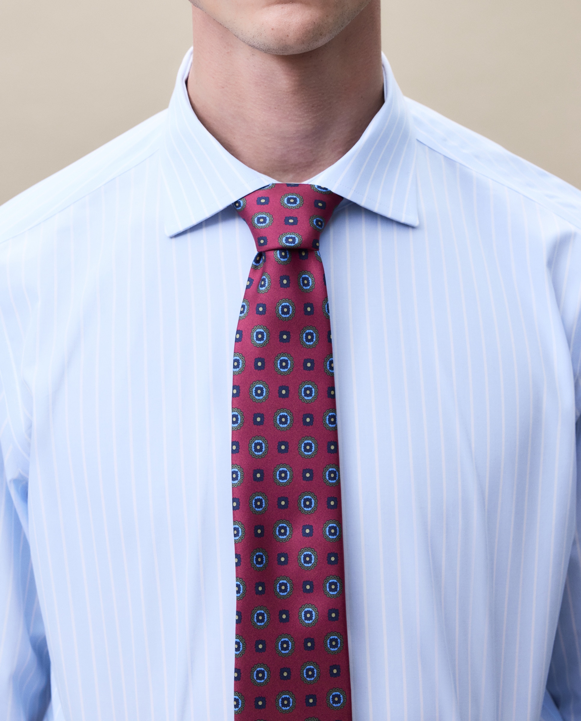 Camisa Clássica Non Iron com Risca Larga e Manga Comprida Azul-5