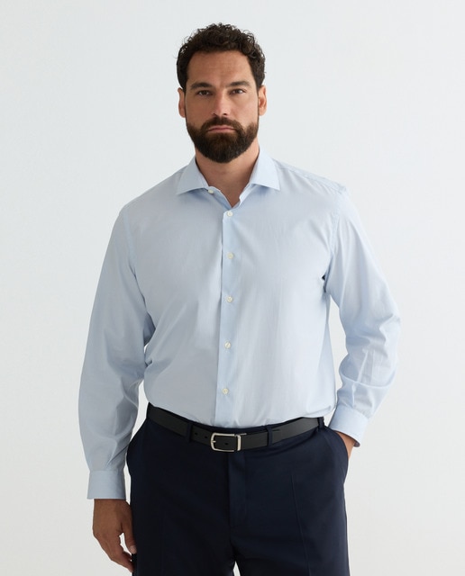 Imagen 0 de Camisa de vestir ml tallas grandes raya blanca fondo azul patrón regular.