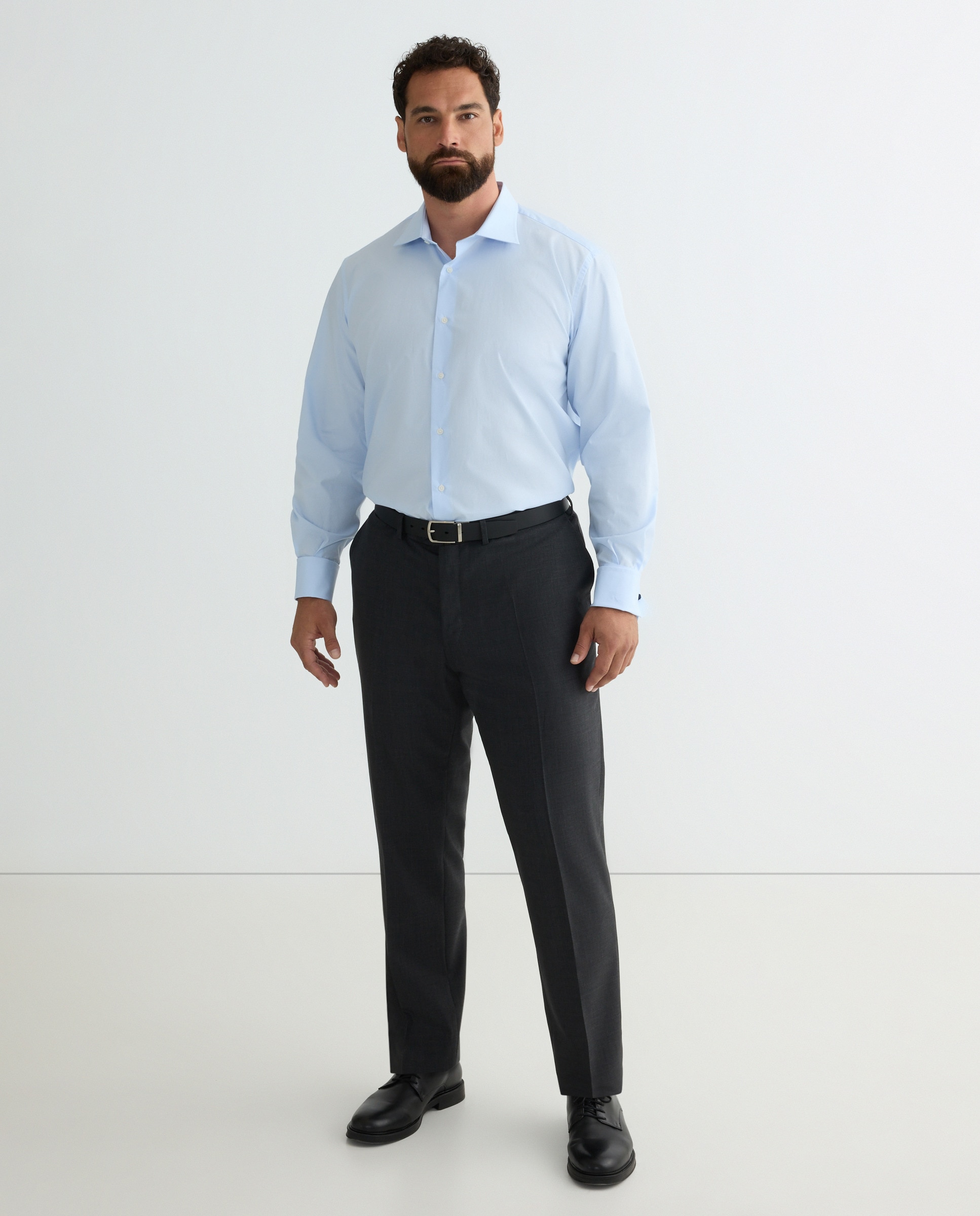 Camisa Clássica Non Iron com Manga Comprida Tamanhos Grandes Azul-1