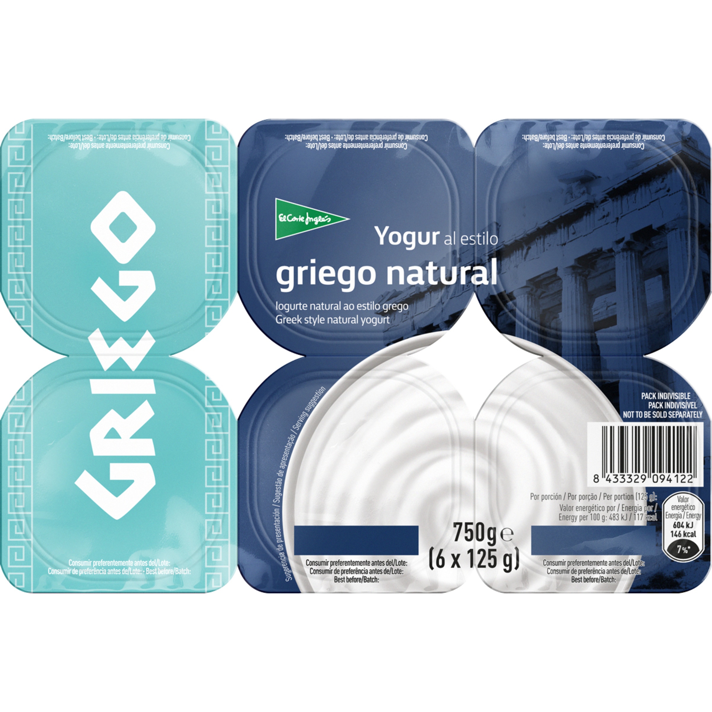 yogur al estilo griego natural pack 6 unidades 125 g