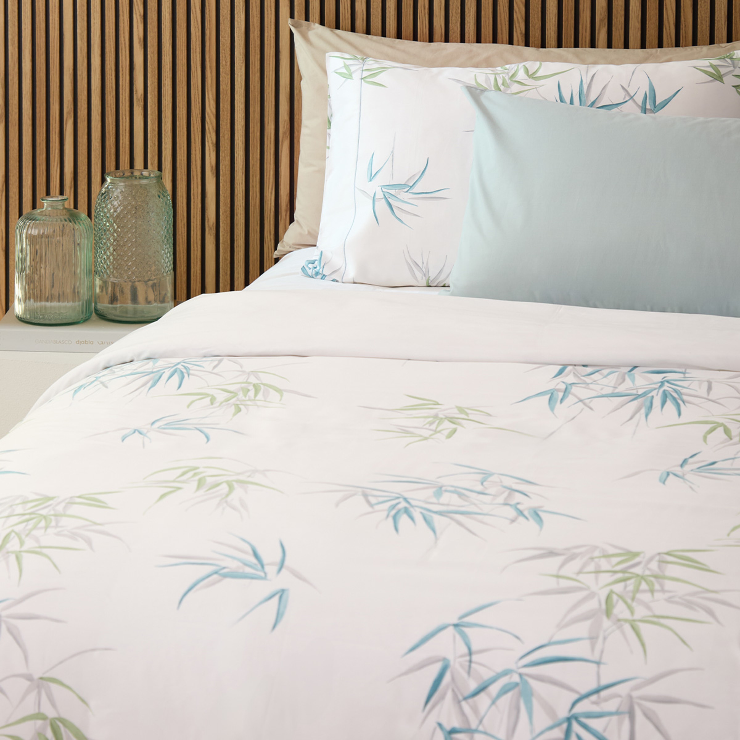 Conjunto de Capa de Edredão de Algodão Acetinado Milden Verde Água-4