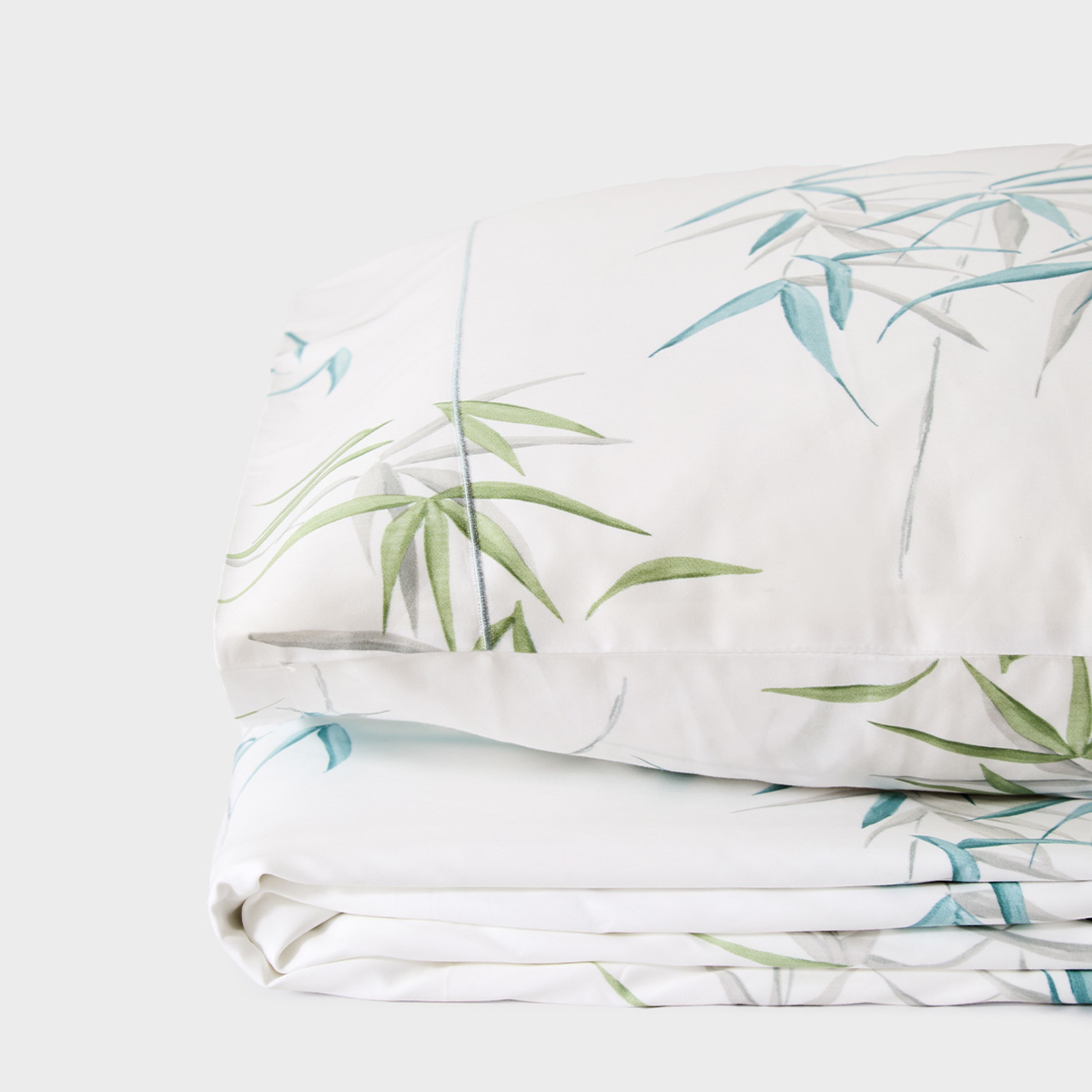 Conjunto de Capa de Edredão de Algodão Acetinado Milden Verde Água-2