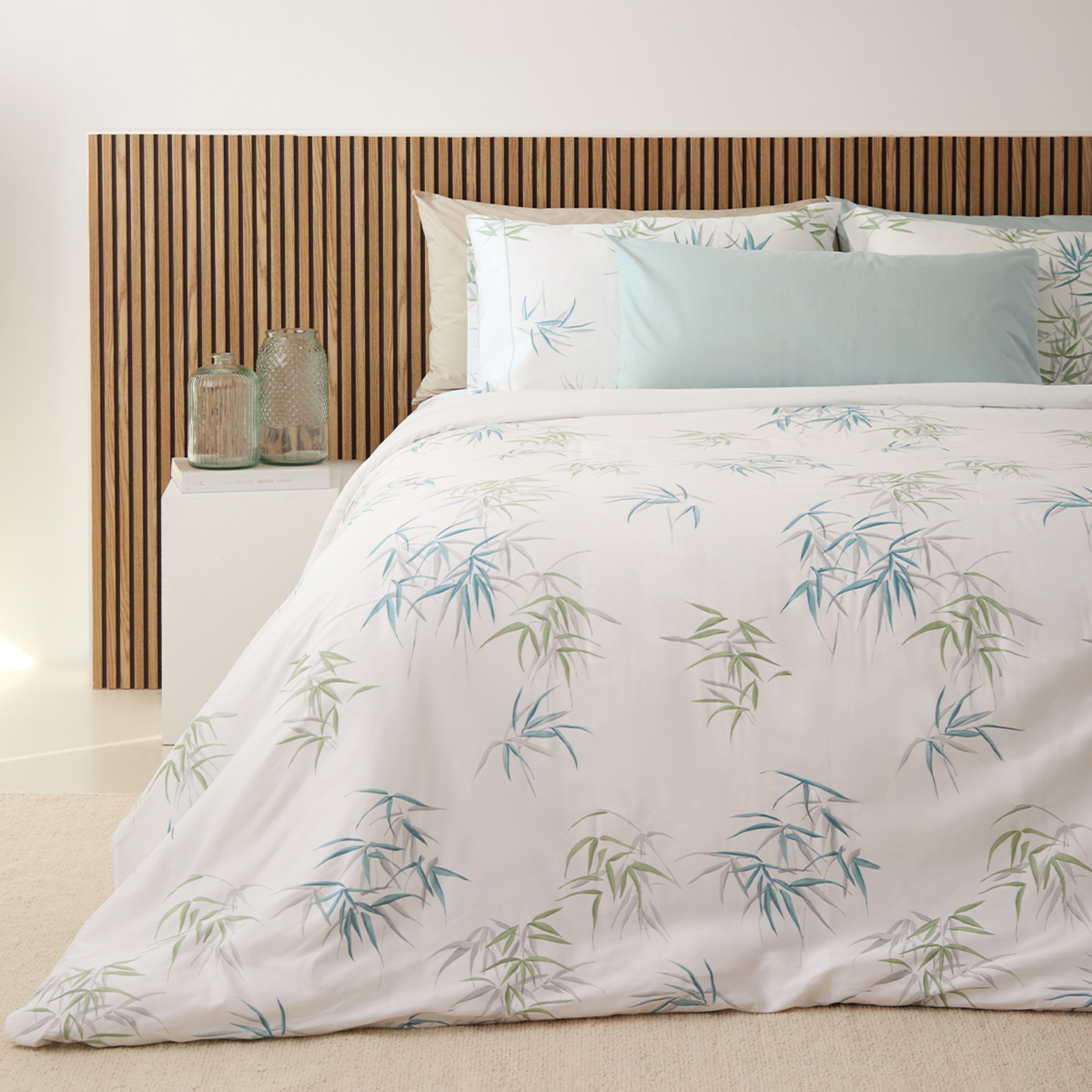 Conjunto de Capa de Edredão de Algodão Acetinado Milden Verde Água-1