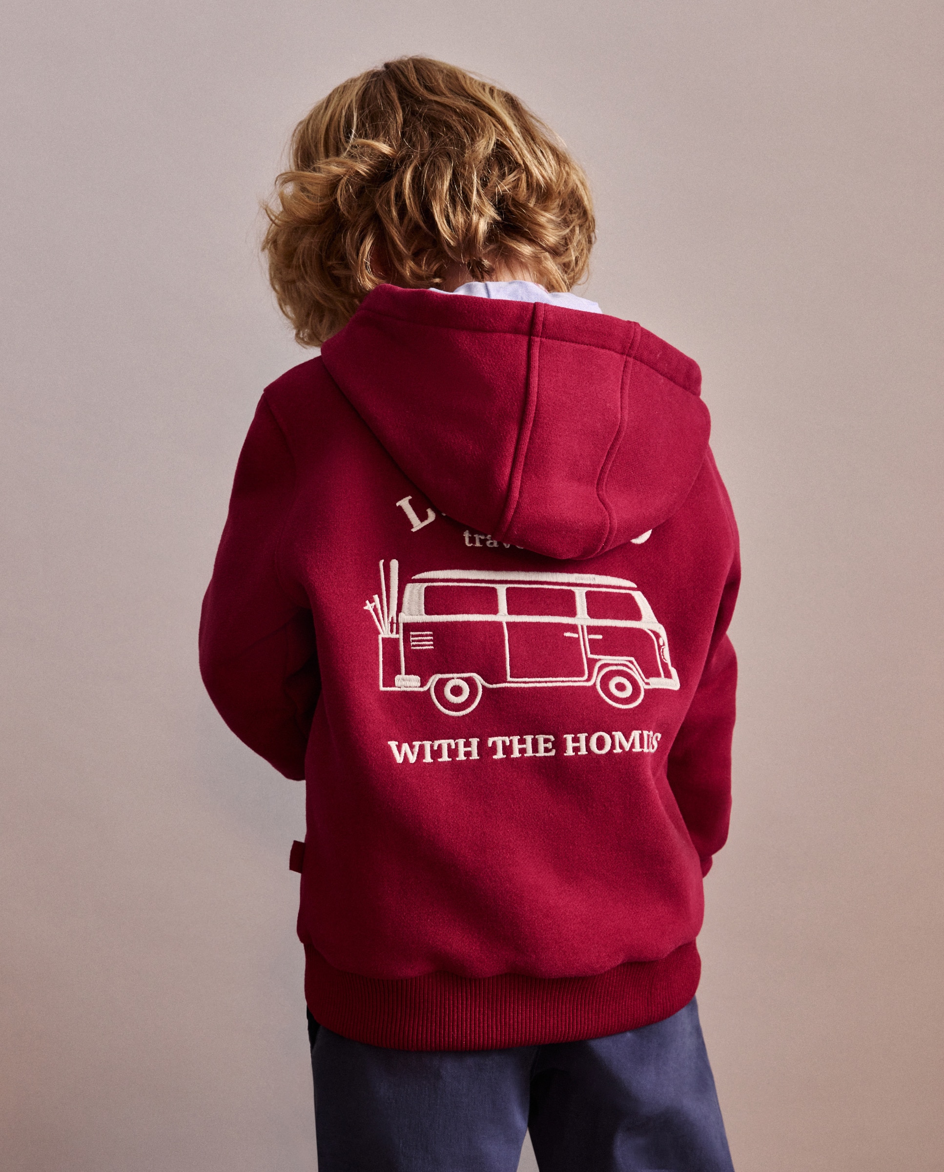 Sweatshirt com Capuz Oxford, Carcela e Estampado de Fantasia Bordeaux-3