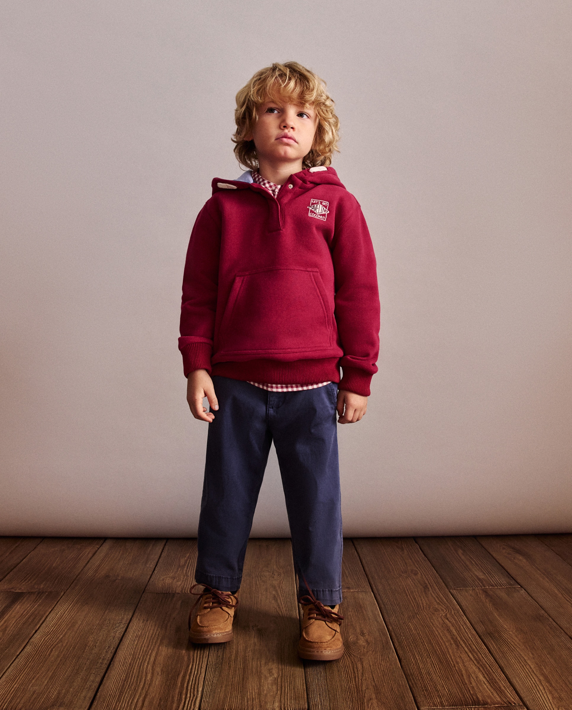 Sweatshirt com Capuz Oxford, Carcela e Estampado de Fantasia Bordeaux-2