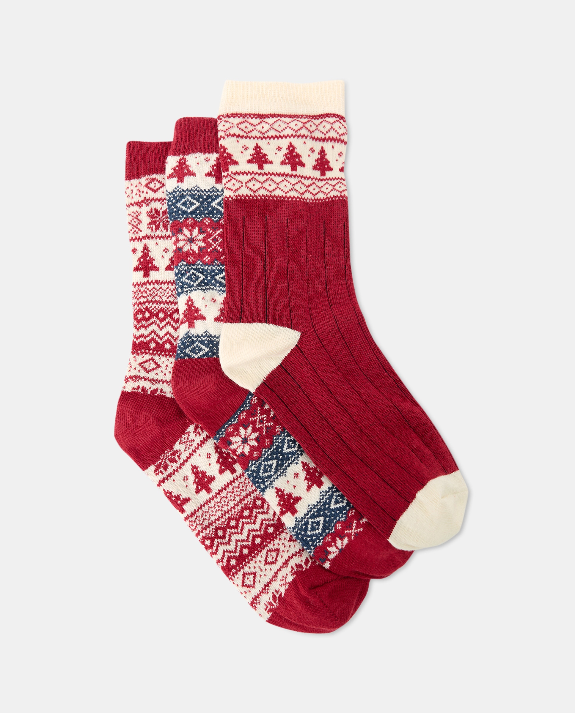 Calcetines pack de 3 de Navidad Rojo-1