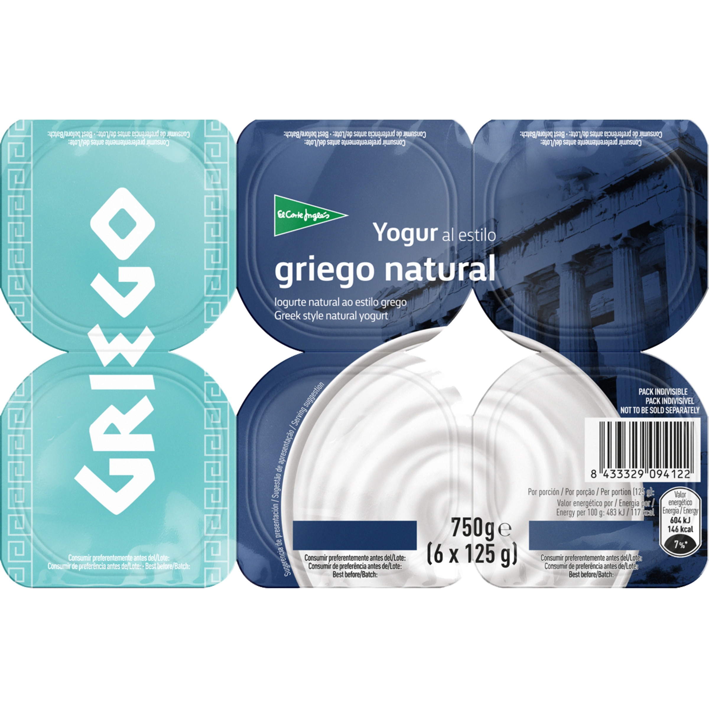 Iogurte Grego Natural Pack 6 embalagem 125 g