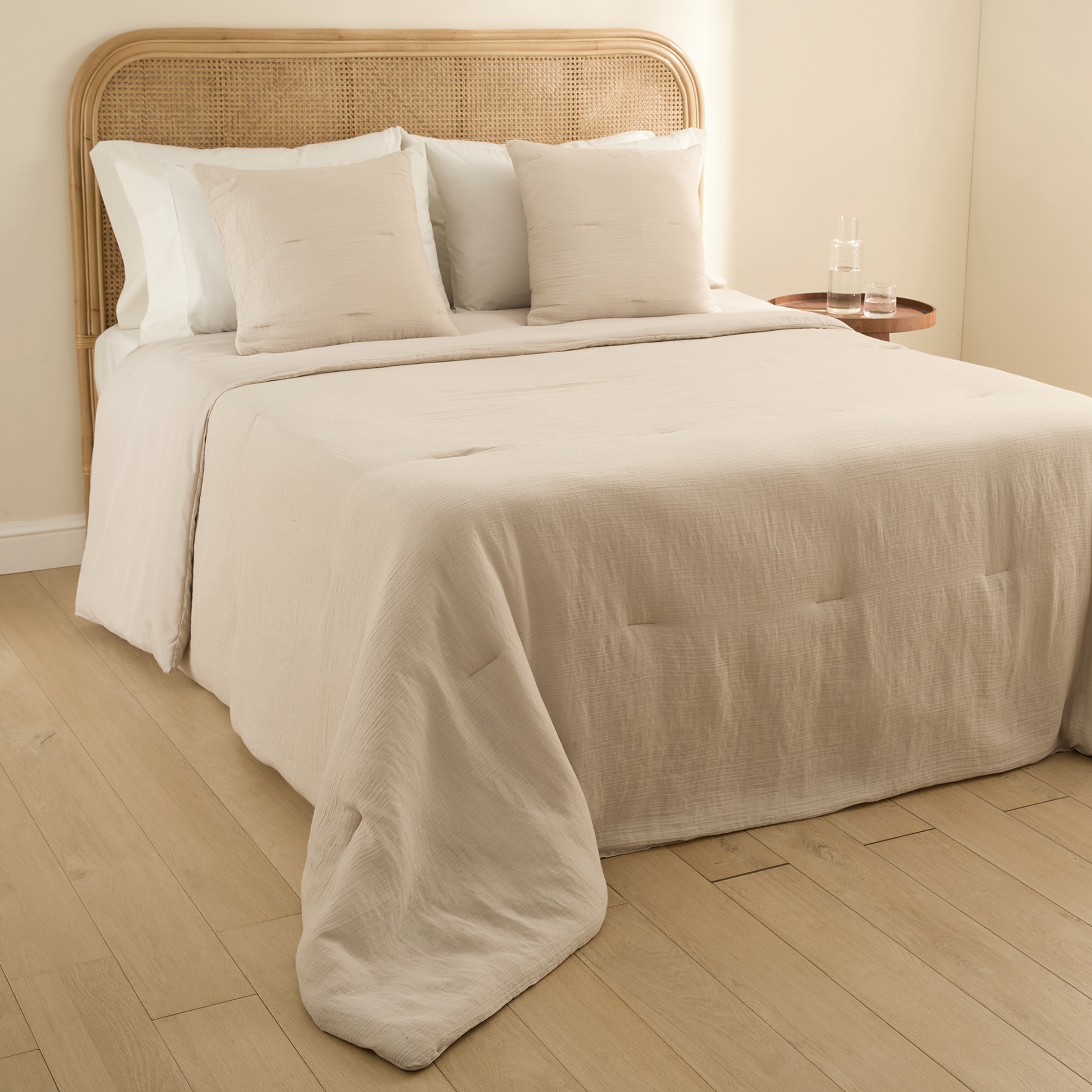 Edredón reversible con funda de cojín Gofre Beige-1