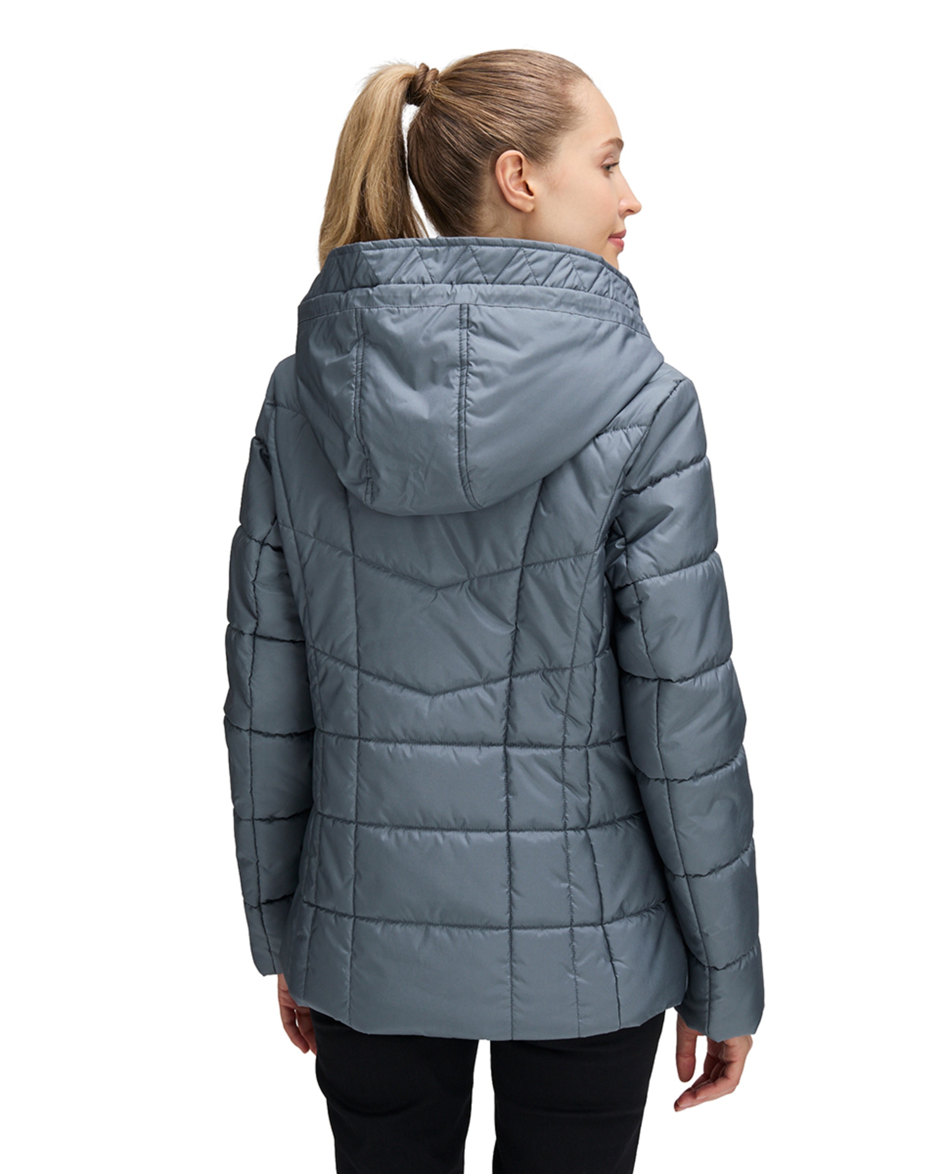 Blusão Acolchoado com Capuz de Pelo Desmontável Azul-2