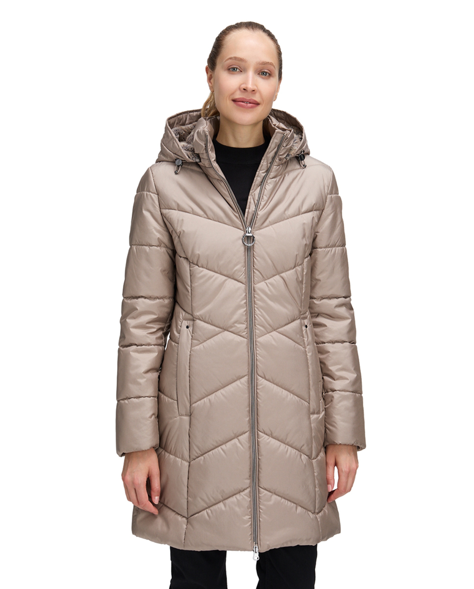 Blusão Acolchoado com Capuz de Pelo Desmontável Camel-2