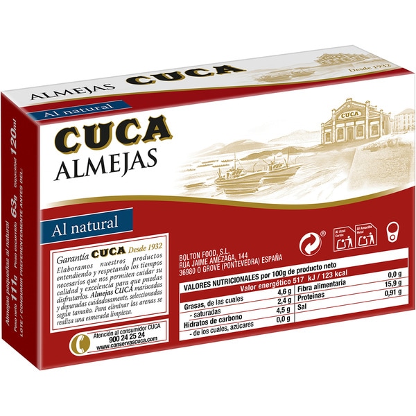 clams in brine 25-35 clams tin 63 drained weight g