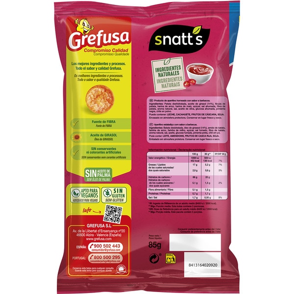 NatuChips BBQ-Geschmack aus Flocken, Kartoffel und Soja 100% natürliche Zutaten Tasche 85 g