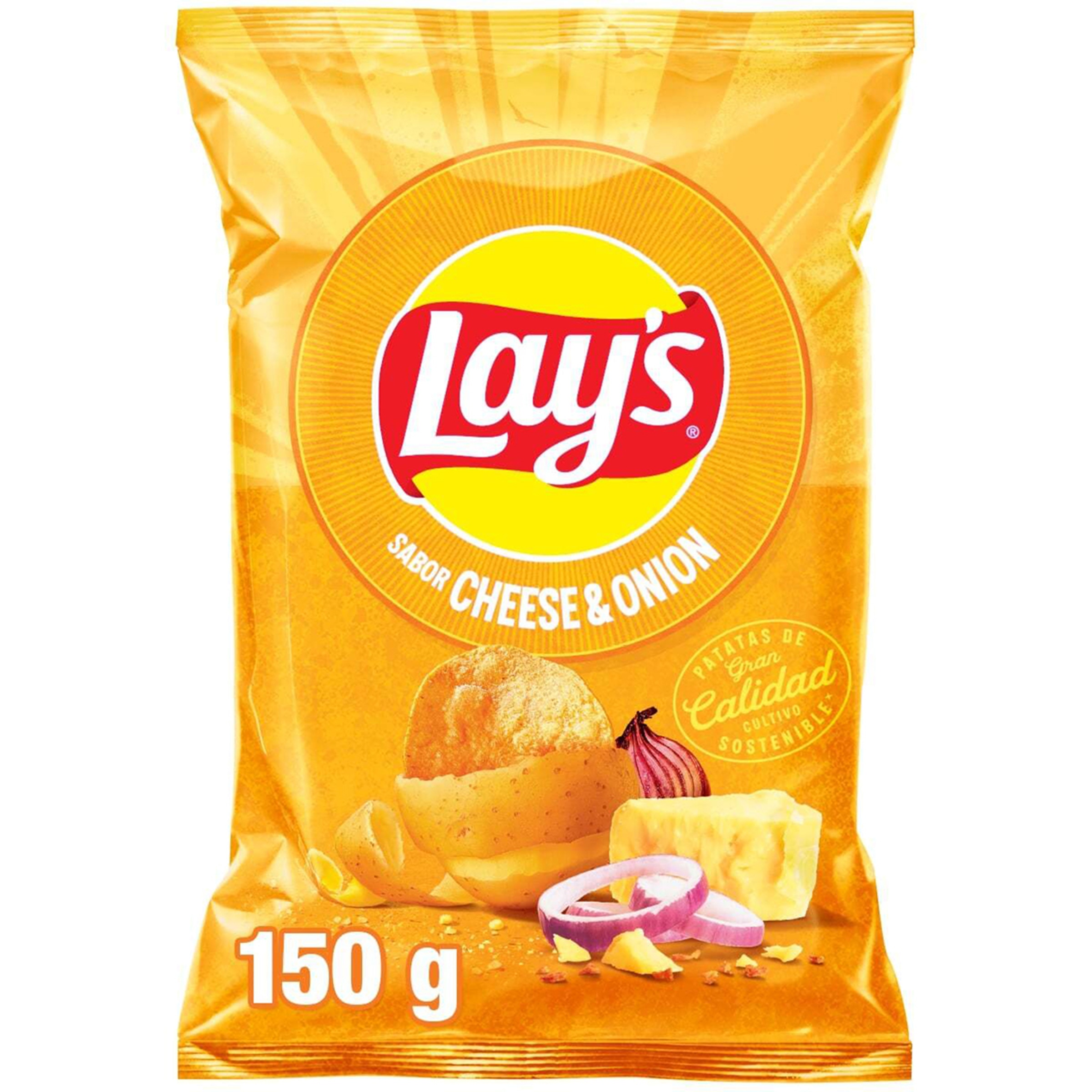 patatas fritas sabor queso y jamón bolsa 150 g
