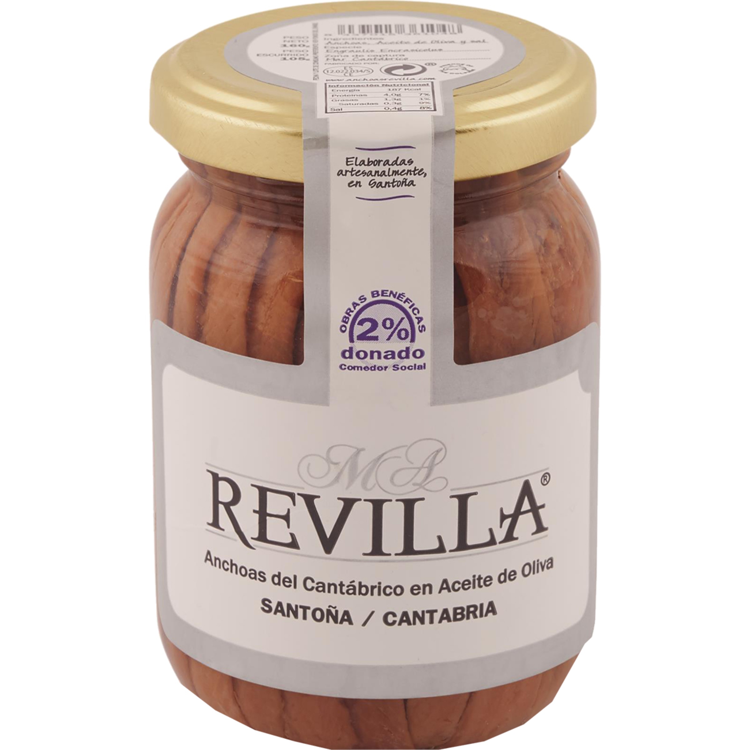 filetes de anchoa del Cantábrico en aceite de oliva Santoña tarro 105 g neto escurrido