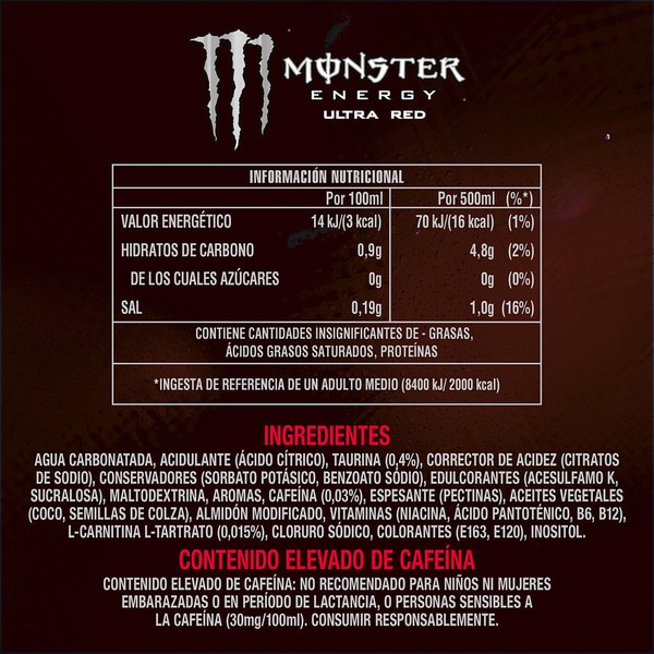 Ultra Red Energydrink Blaubeergeschmack mit Taurin und Ginseng Dose 50 cl