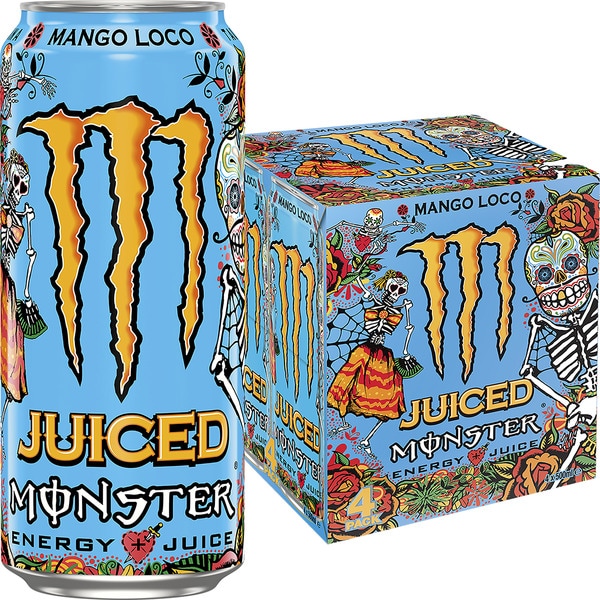 Mango Loco Energydrink mit Taurin und Ginseng 4er-Pack Dosen 50 cl