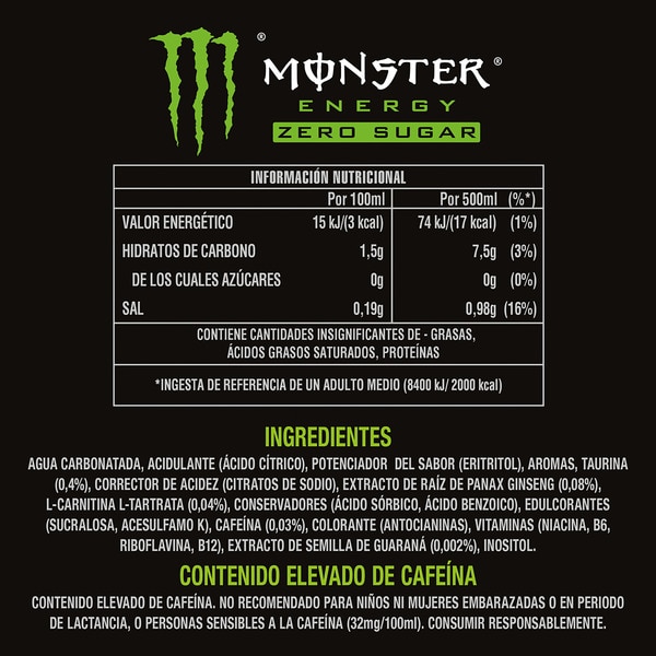 Green Energydrink Zero Zucker mit Taurin und Ginseng Dose 50 cl