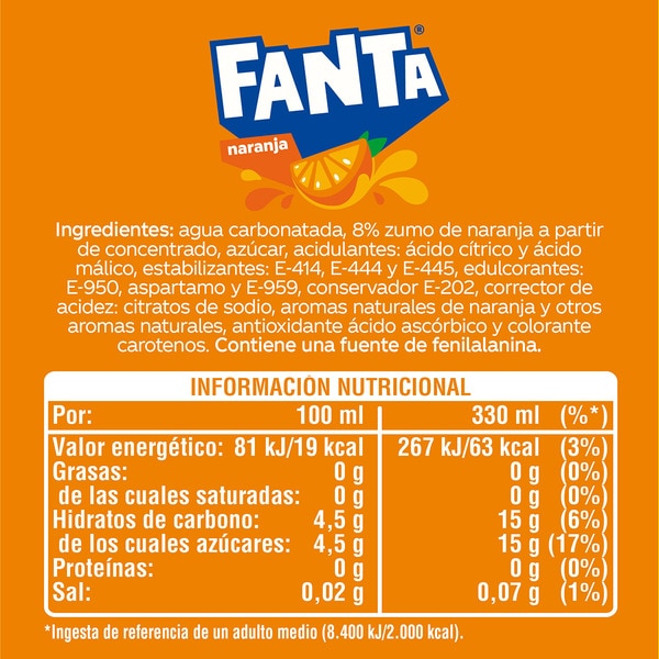 Orangenerfrischungsgetränk mit Kohlensäure Dose 33 cl