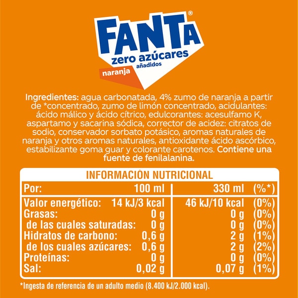 Orangen-Erfrischungsgetränk zuckerfrei mit Kohlensäure 6er-Pack Dosen 33 cl